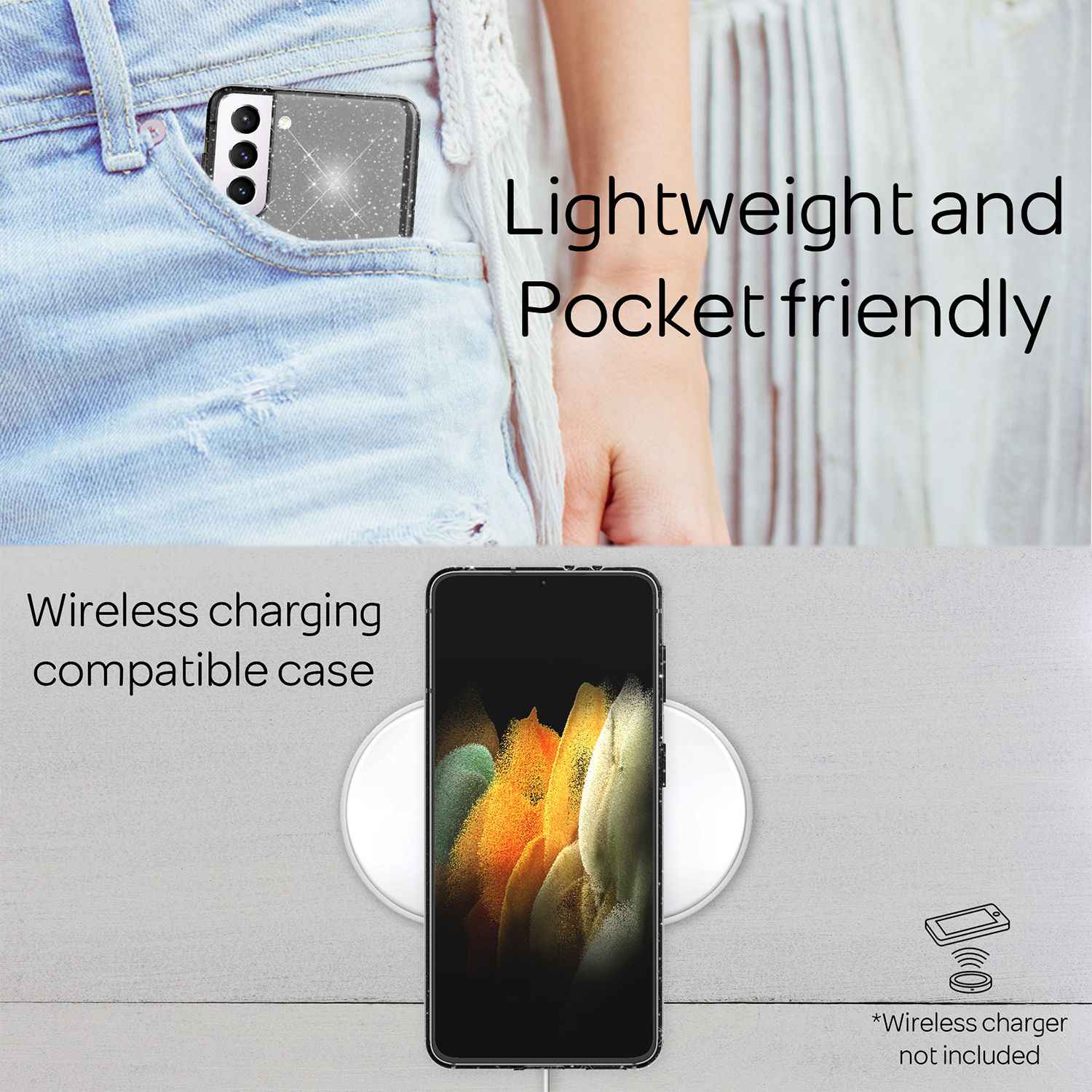NALIA Glitzer Handy Hülle für Samsung Galaxy S21 Plus, Glitzer Handyhülle Cover Schutz