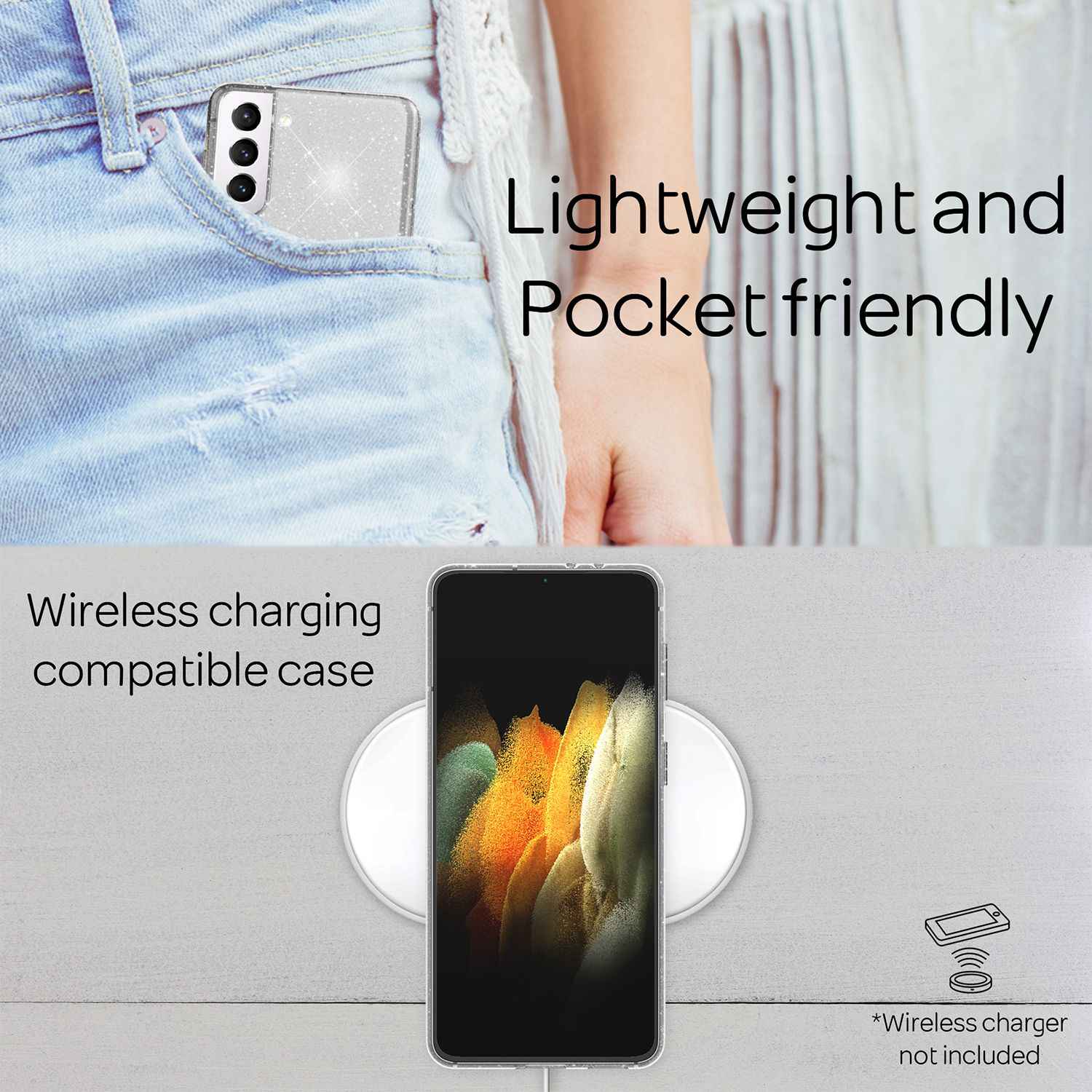 NALIA Glitzer Handy Hülle für Samsung Galaxy S21 Plus, Glitzer Handyhülle Cover Schutz