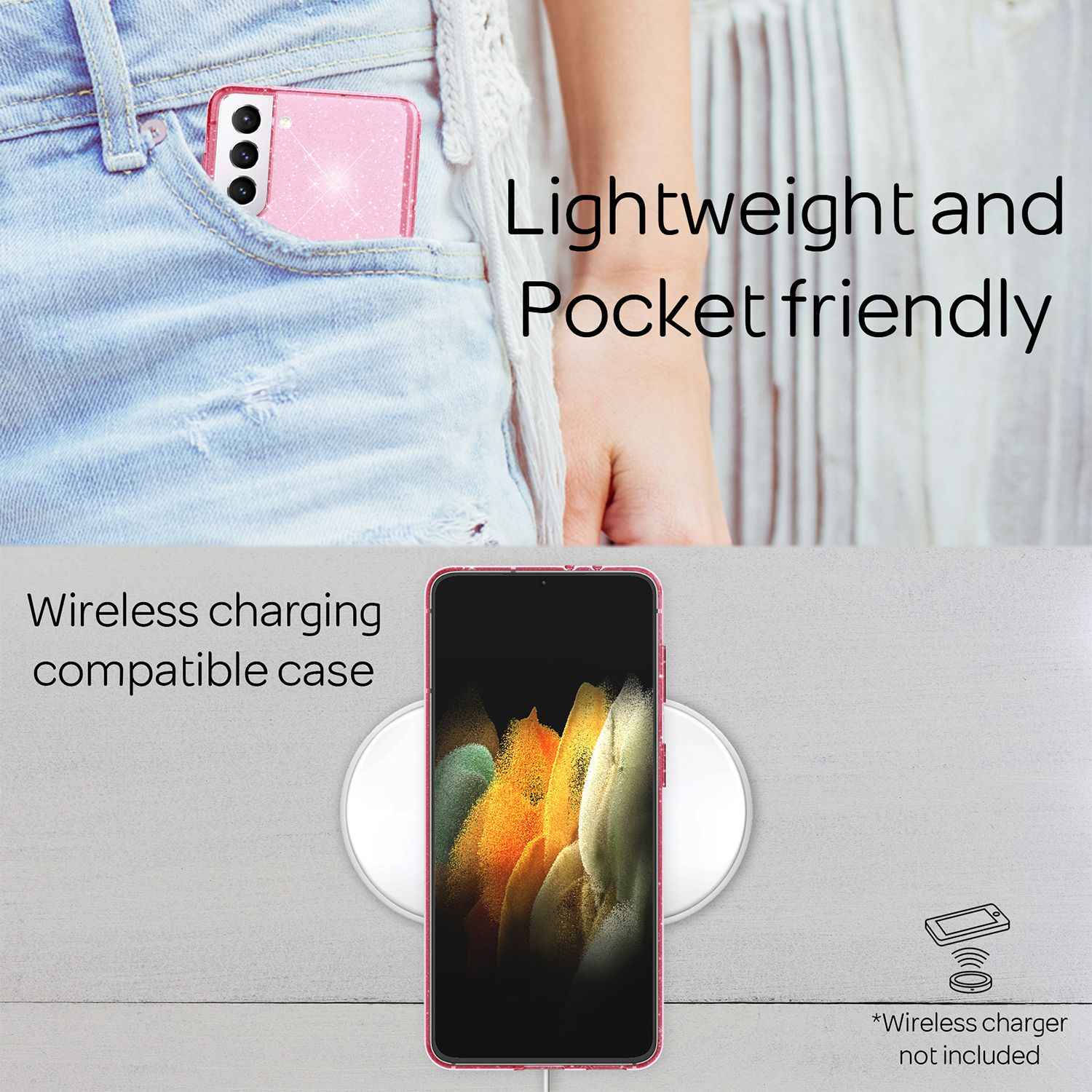 NALIA Glitzer Handy Hülle für Samsung Galaxy S21 Plus, Glitzer Handyhülle Cover Schutz