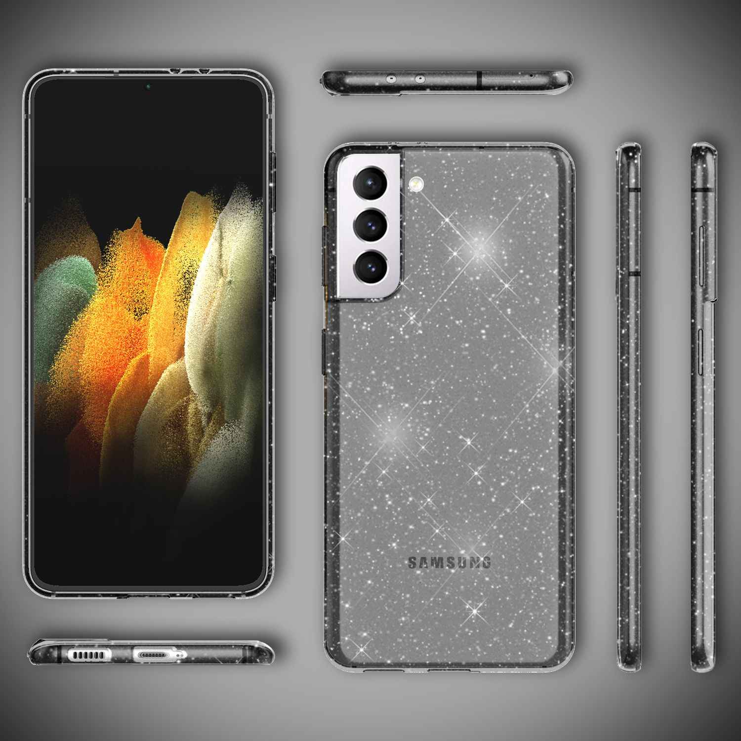 NALIA Glitzer Handy Hülle für Samsung Galaxy S21 Plus, Glitzer Handyhülle Cover Schutz