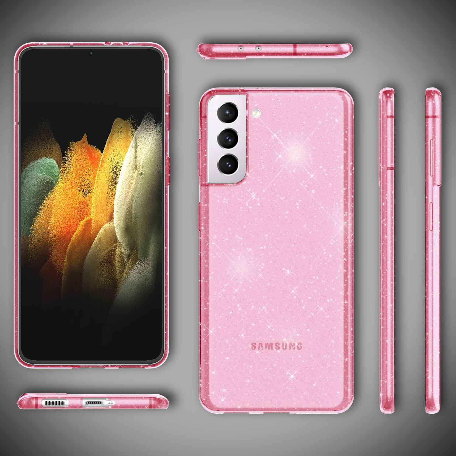 NALIA Glitzer Handy Hülle für Samsung Galaxy S21 Plus, Glitzer Handyhülle Cover Schutz