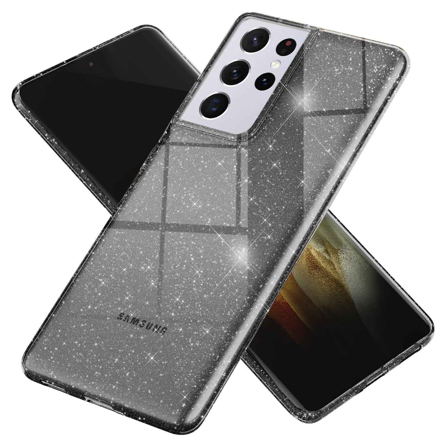 NALIA Glitzer Handy Hülle für Samsung Galaxy S21 Ultra, Case Cover Schutz Etui