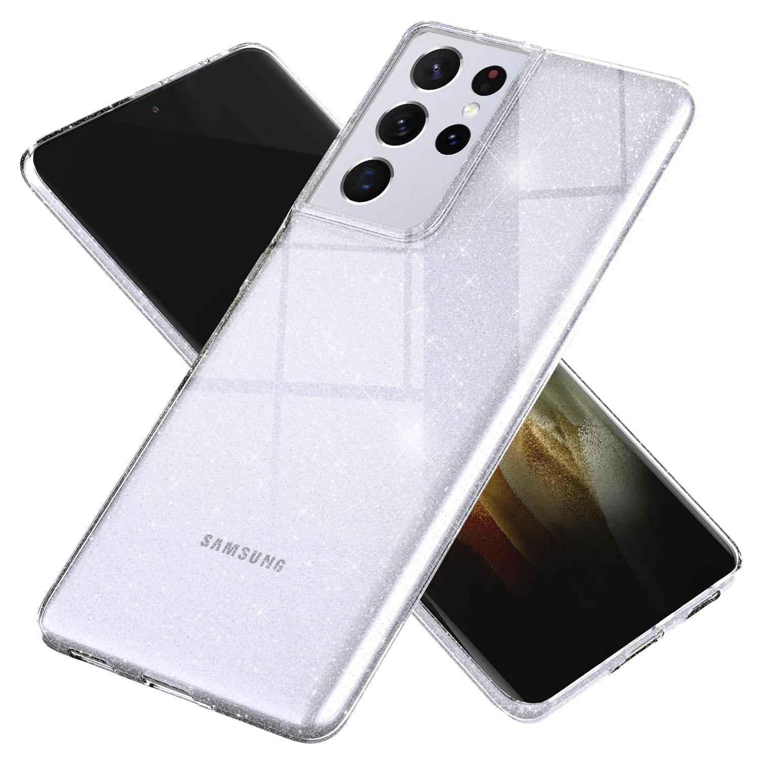 NALIA Glitzer Handy Hülle für Samsung Galaxy S21 Ultra, Case Cover Schutz Etui