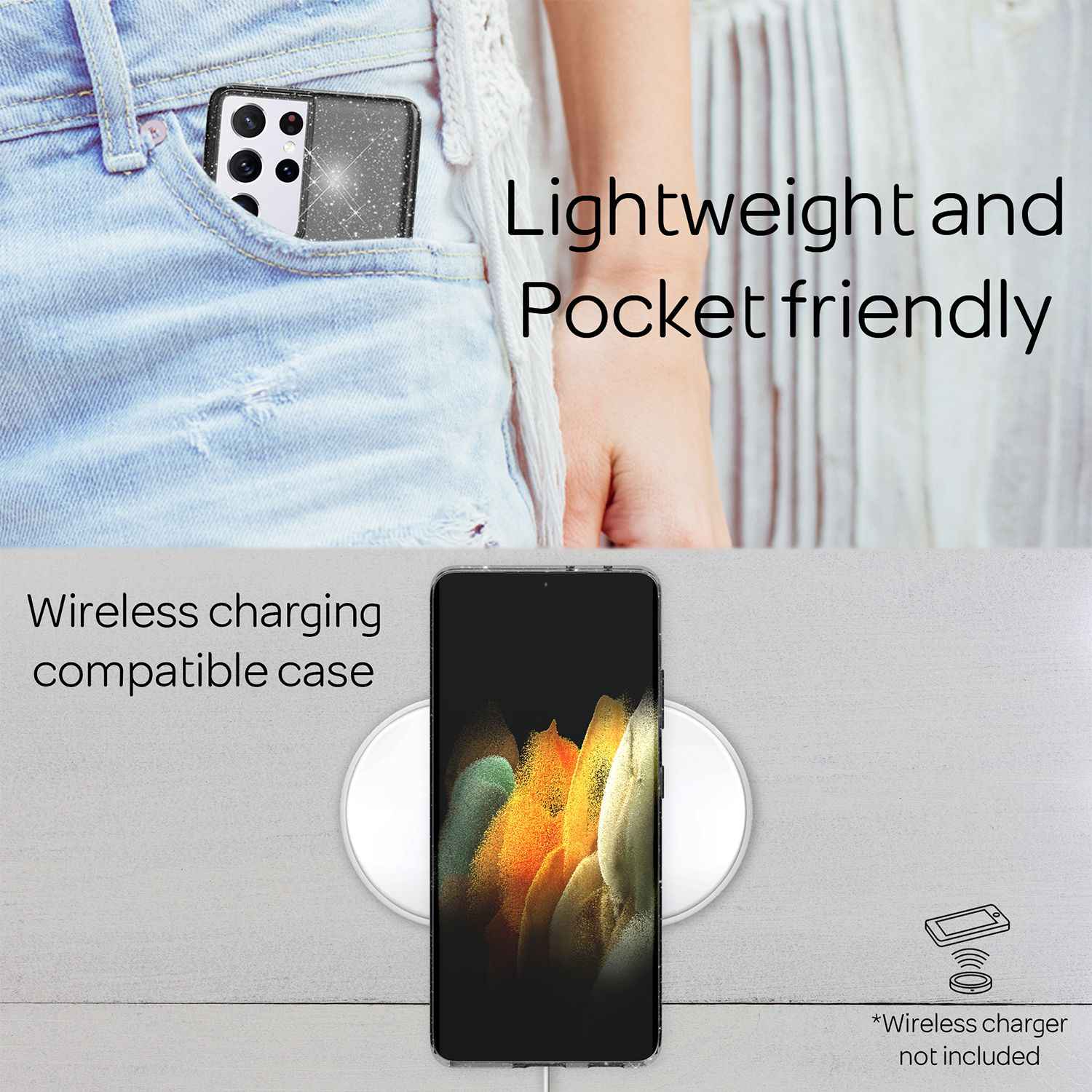NALIA Glitzer Handy Hülle für Samsung Galaxy S21 Ultra, Case Cover Schutz Etui