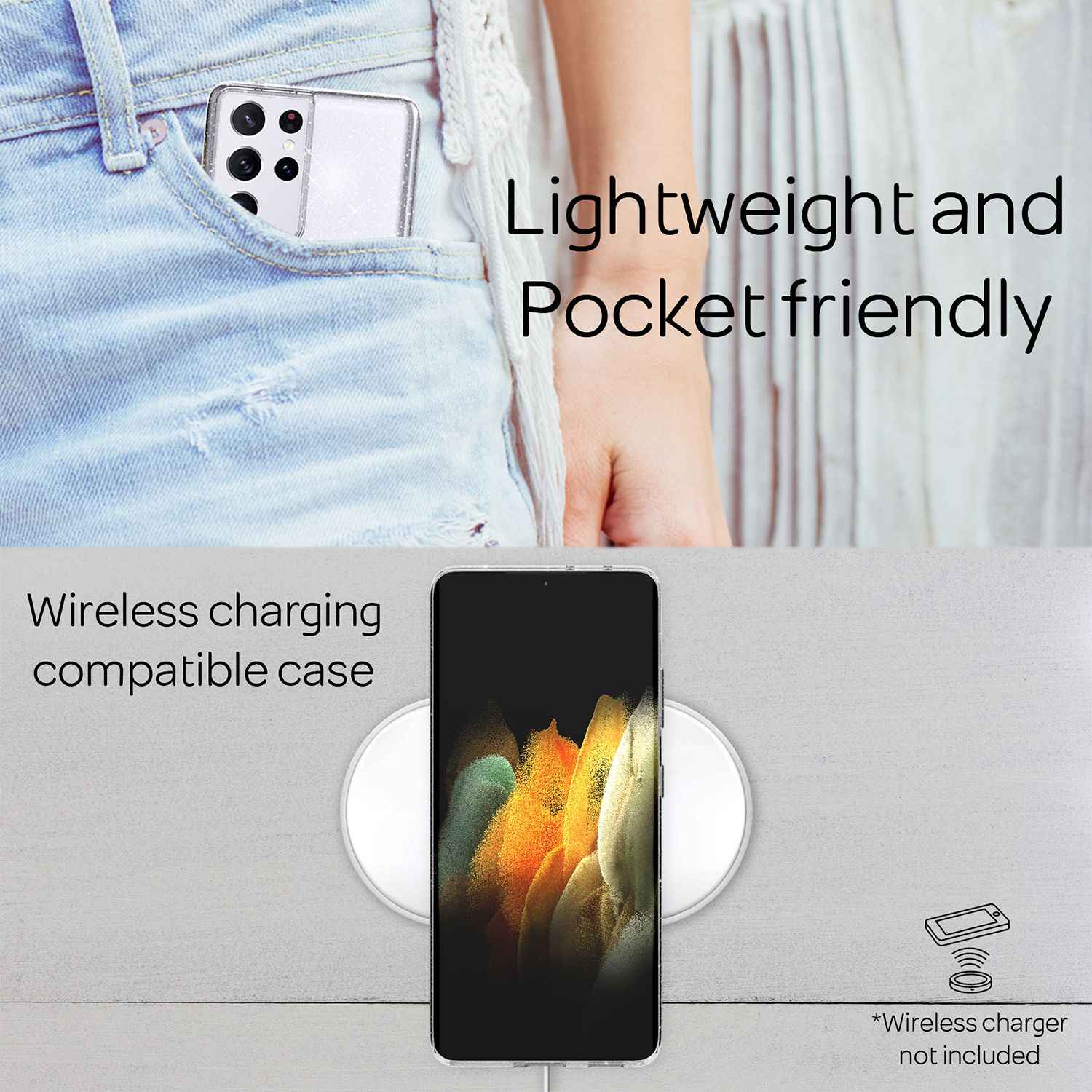 NALIA Glitzer Handy Hülle für Samsung Galaxy S21 Ultra, Case Cover Schutz Etui