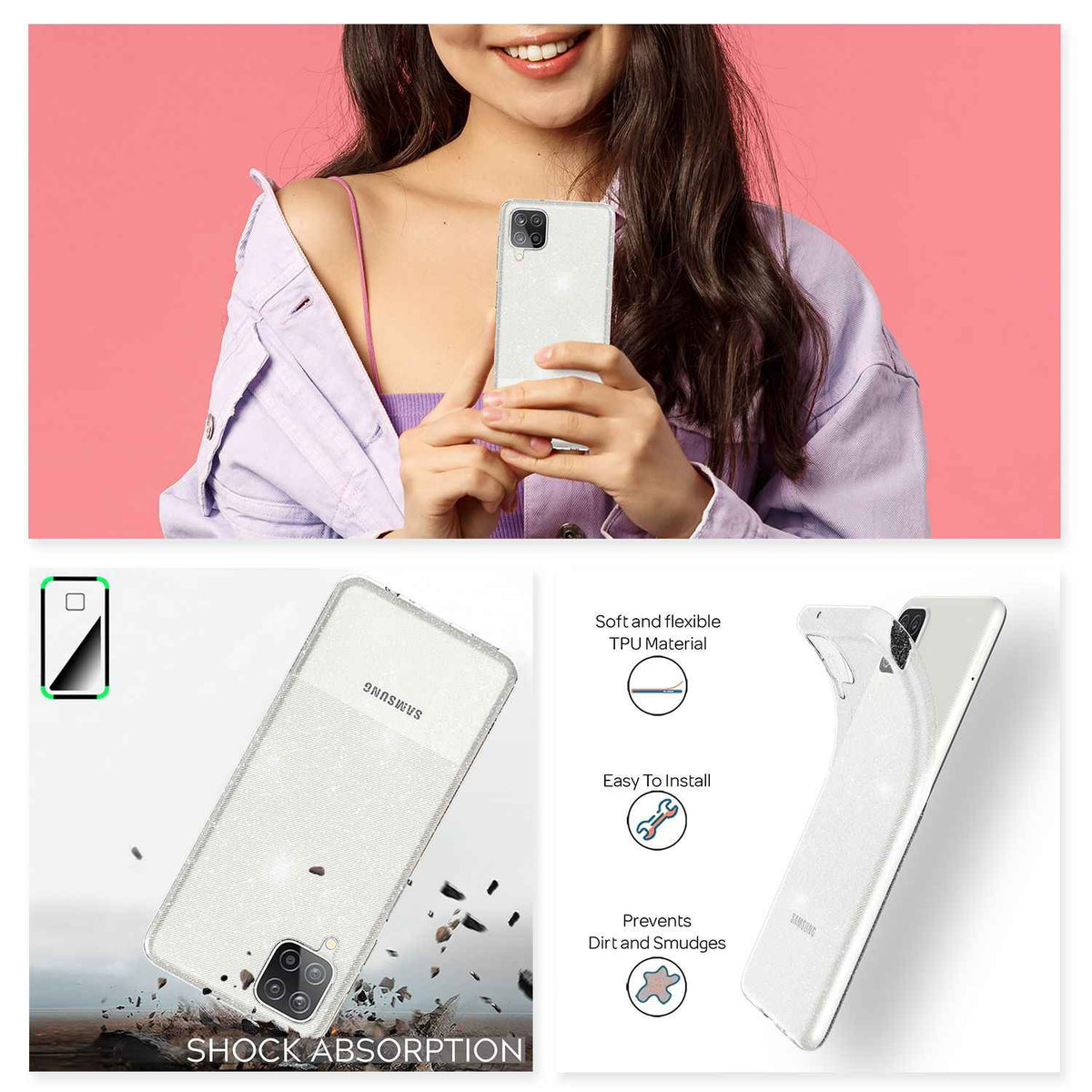 NALIA Glitzer Handy Hülle für Samsung Galaxy A12, Glitzer Handyhülle Cover Schutz Etui