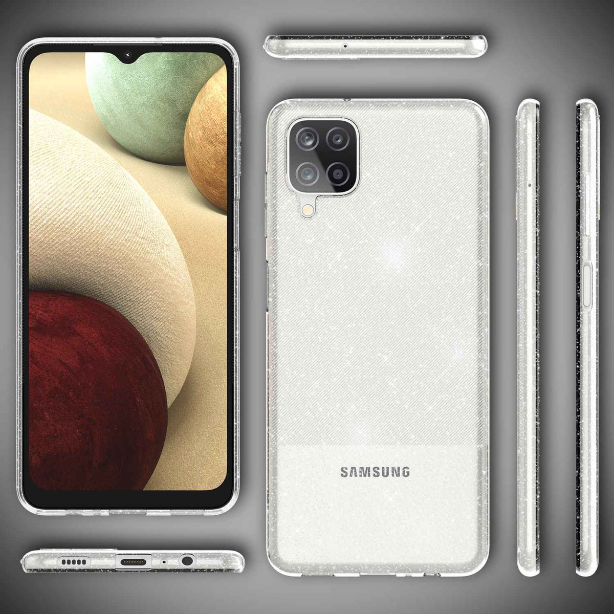 NALIA Glitzer Handy Hülle für Samsung Galaxy A12, Glitzer Handyhülle Cover Schutz Etui