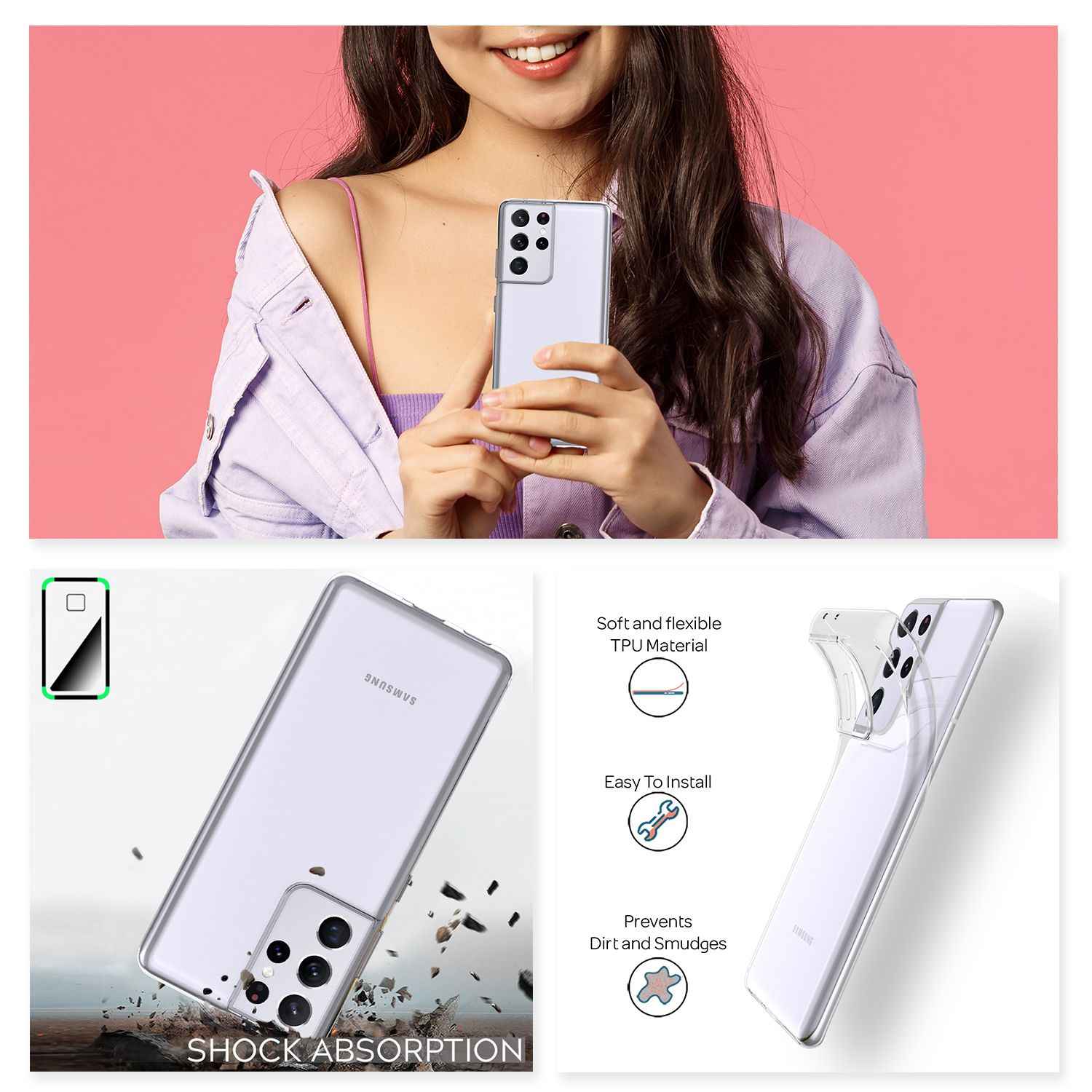 NALIA Handy Hülle für Samsung Galaxy S21 Ultra, Durchsichtig Silikon Schutz Etui