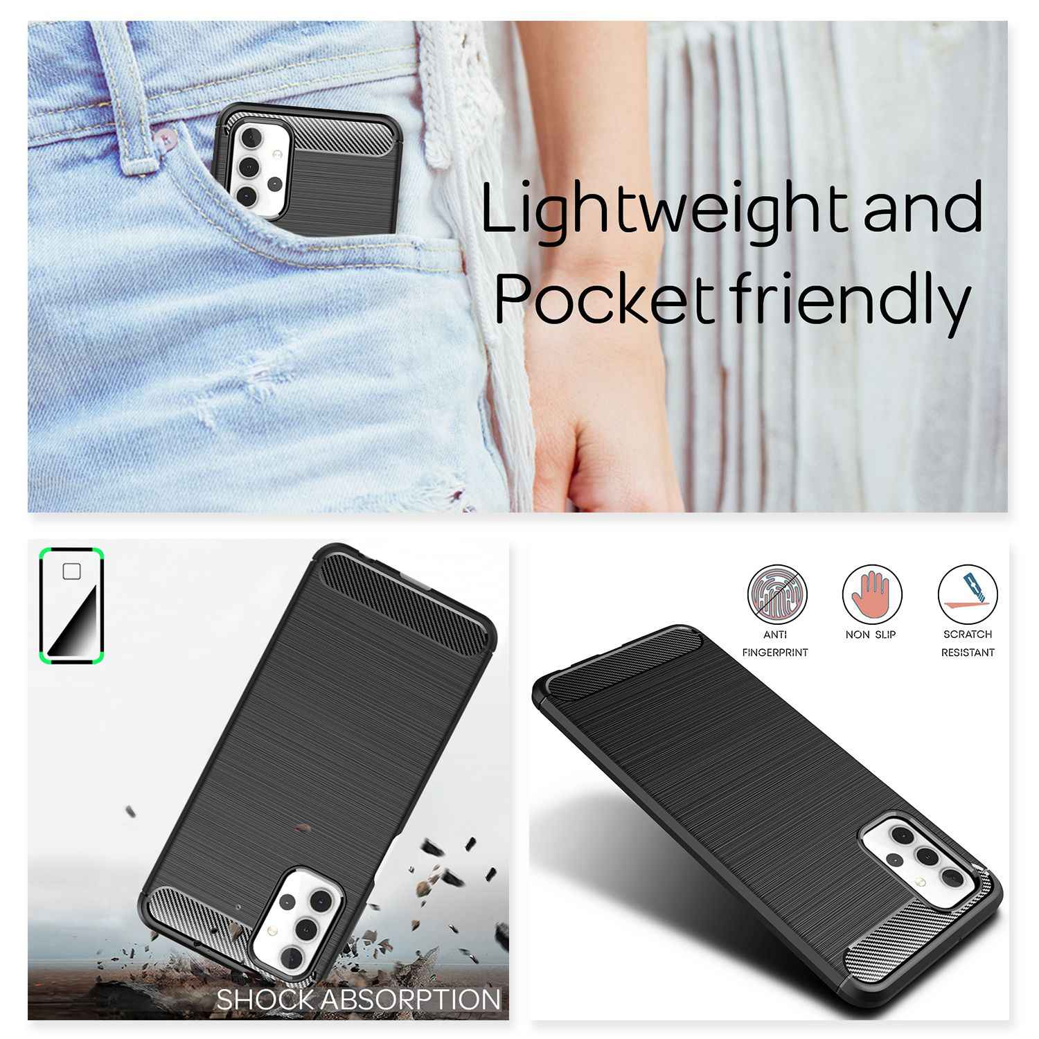 NALIA Design Handy Hülle für Samsung Galaxy A32 5G, Carbon Look Case Cover Bumper