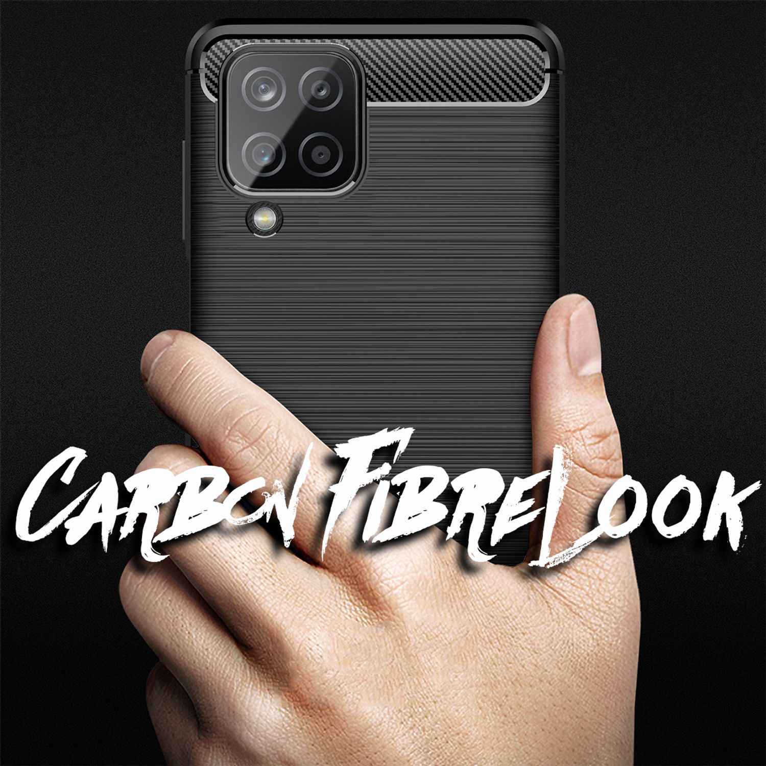 NALIA Design Handy Hülle für Samsung Galaxy A12, Carbon Look Case Cover Bumper