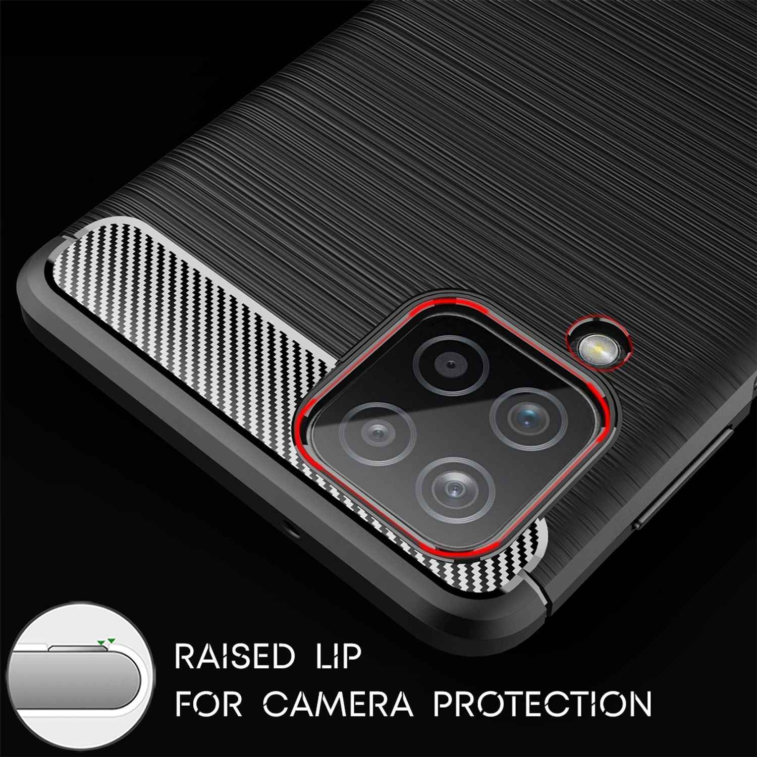 NALIA Design Handy Hülle für Samsung Galaxy A12, Carbon Look Case Cover Bumper