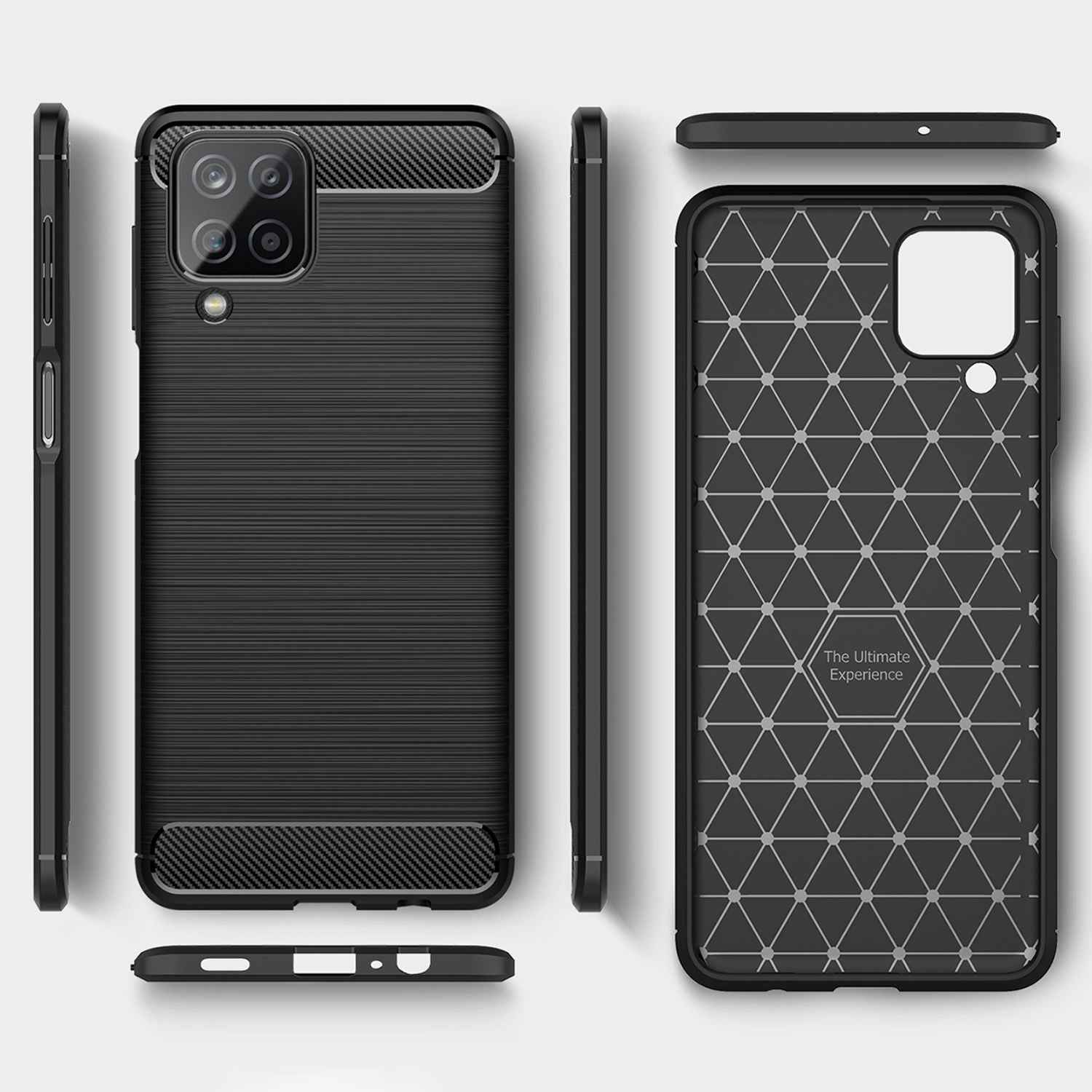 NALIA Design Handy Hülle für Samsung Galaxy A12, Carbon Look Case Cover Bumper