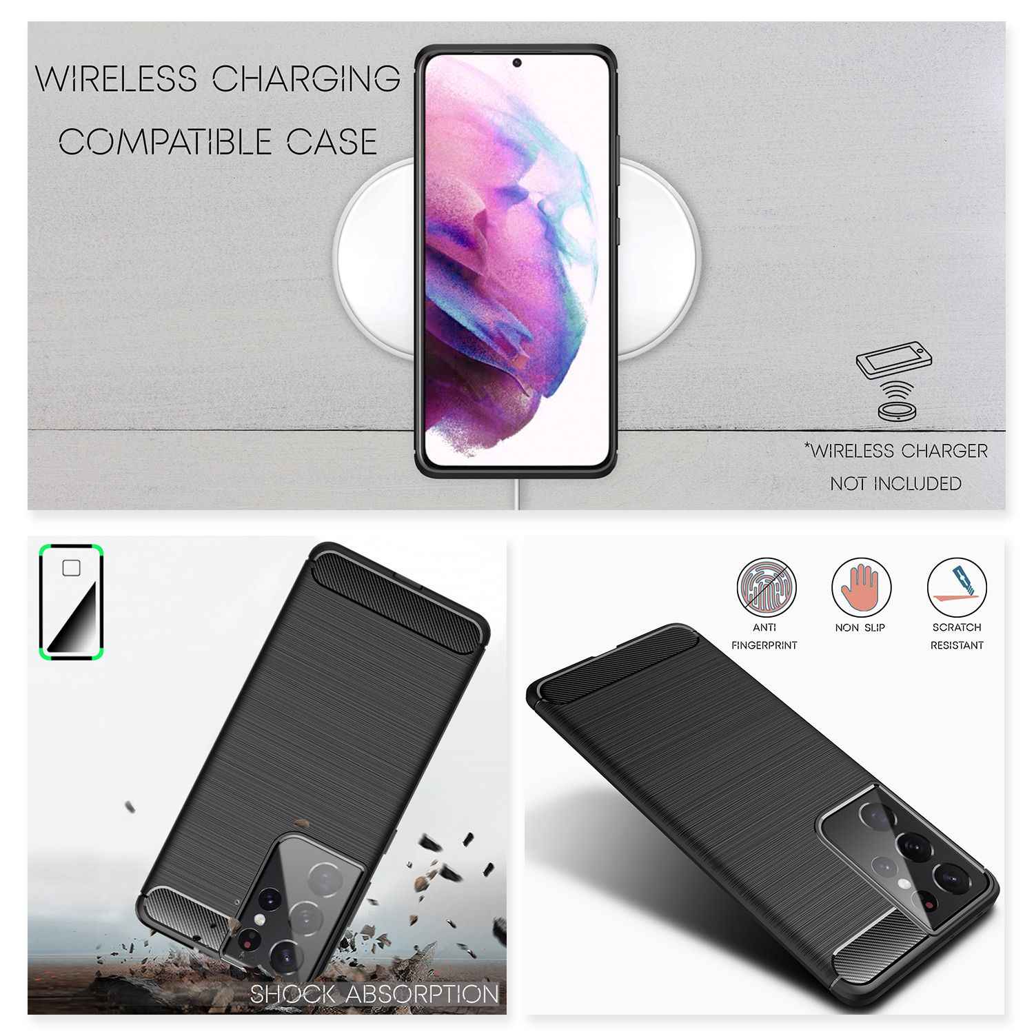 NALIA Design Handy Hülle für Samsung Galaxy S21 Ultra, Carbon Look Case Cover