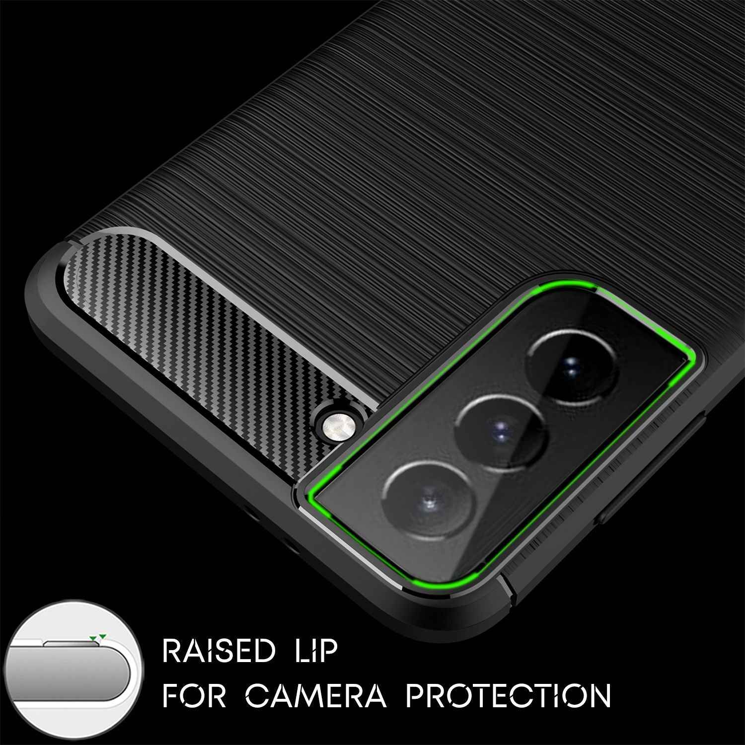 NALIA Design Handy Hülle für Samsung Galaxy S21 Plus, Carbon Look Case Cover