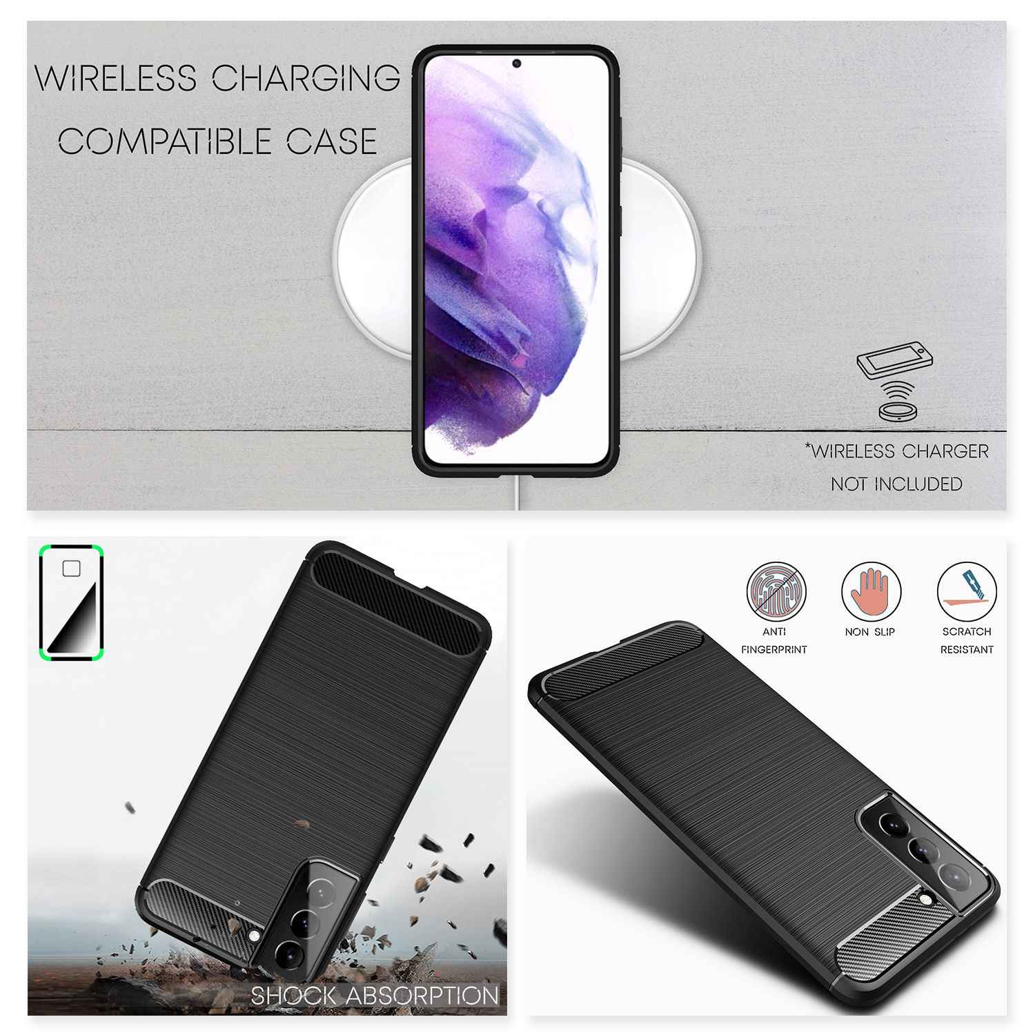NALIA Design Handy Hülle für Samsung Galaxy S21 Plus, Carbon Look Case Cover