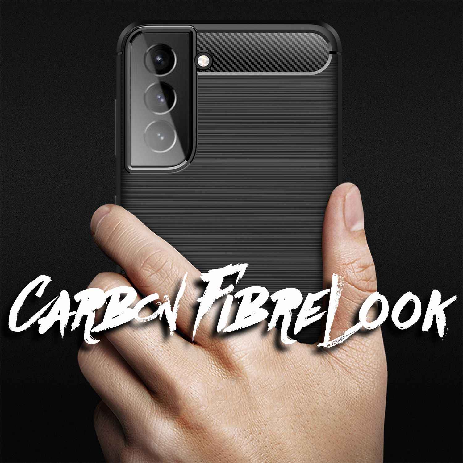 NALIA Design Handy Hülle für Samsung Galaxy S21, Carbon Look Case Cover Bumper