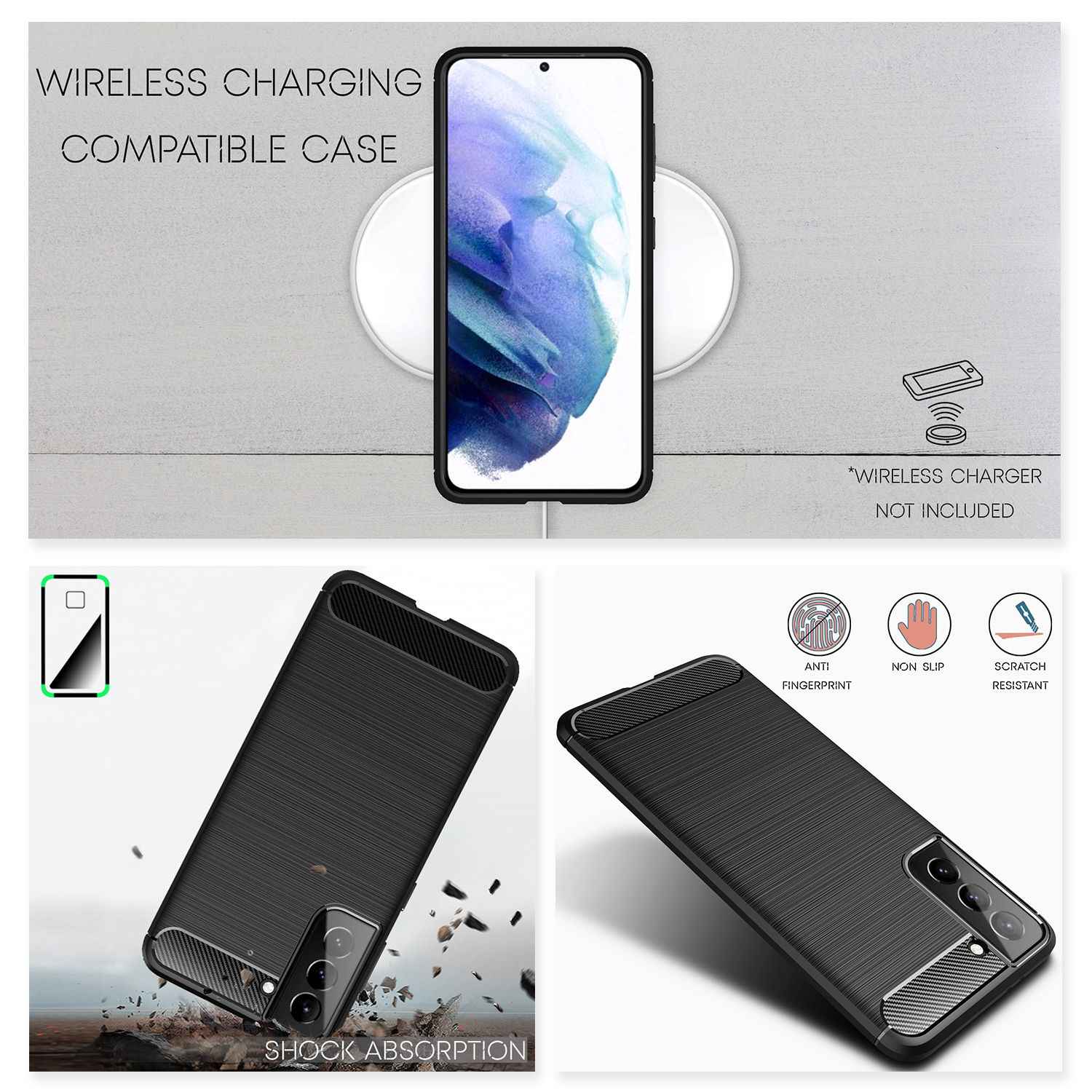 NALIA Design Handy Hülle für Samsung Galaxy S21, Carbon Look Case Cover Bumper