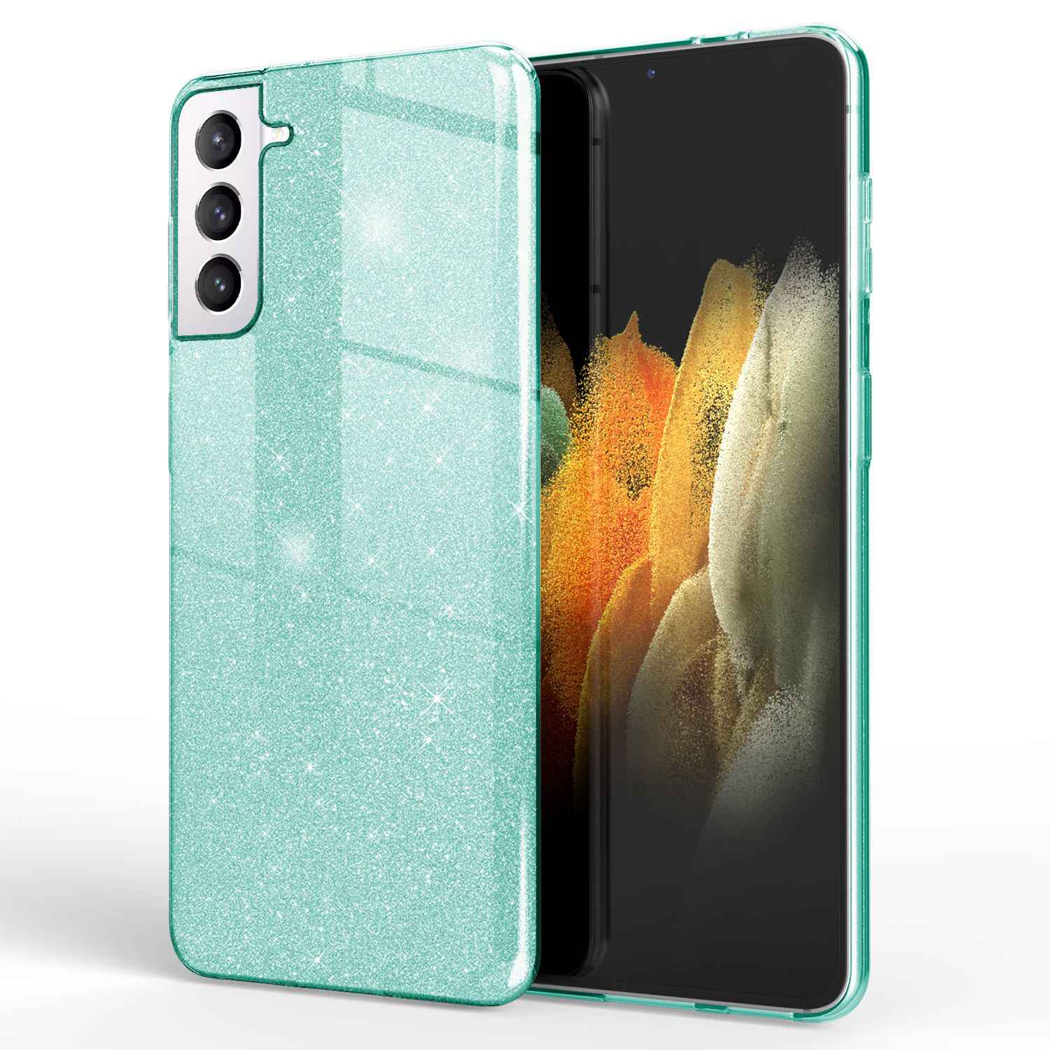 NALIA Glitzer Handy Hülle für Samsung Galaxy S21, Strass Diamant Back Cover Etui