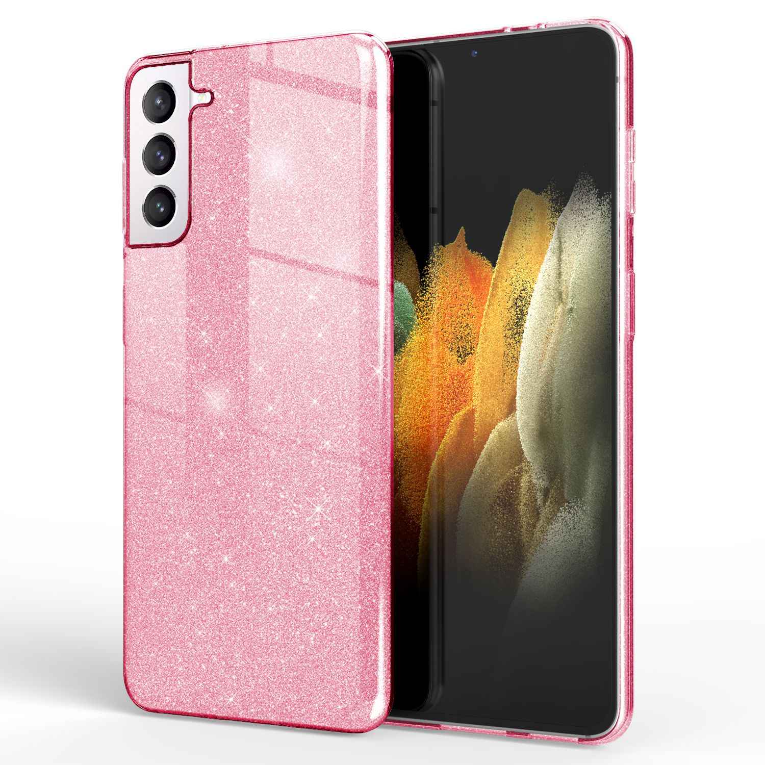 NALIA Glitzer Handy Hülle für Samsung Galaxy S21, Strass Diamant Back Cover Etui