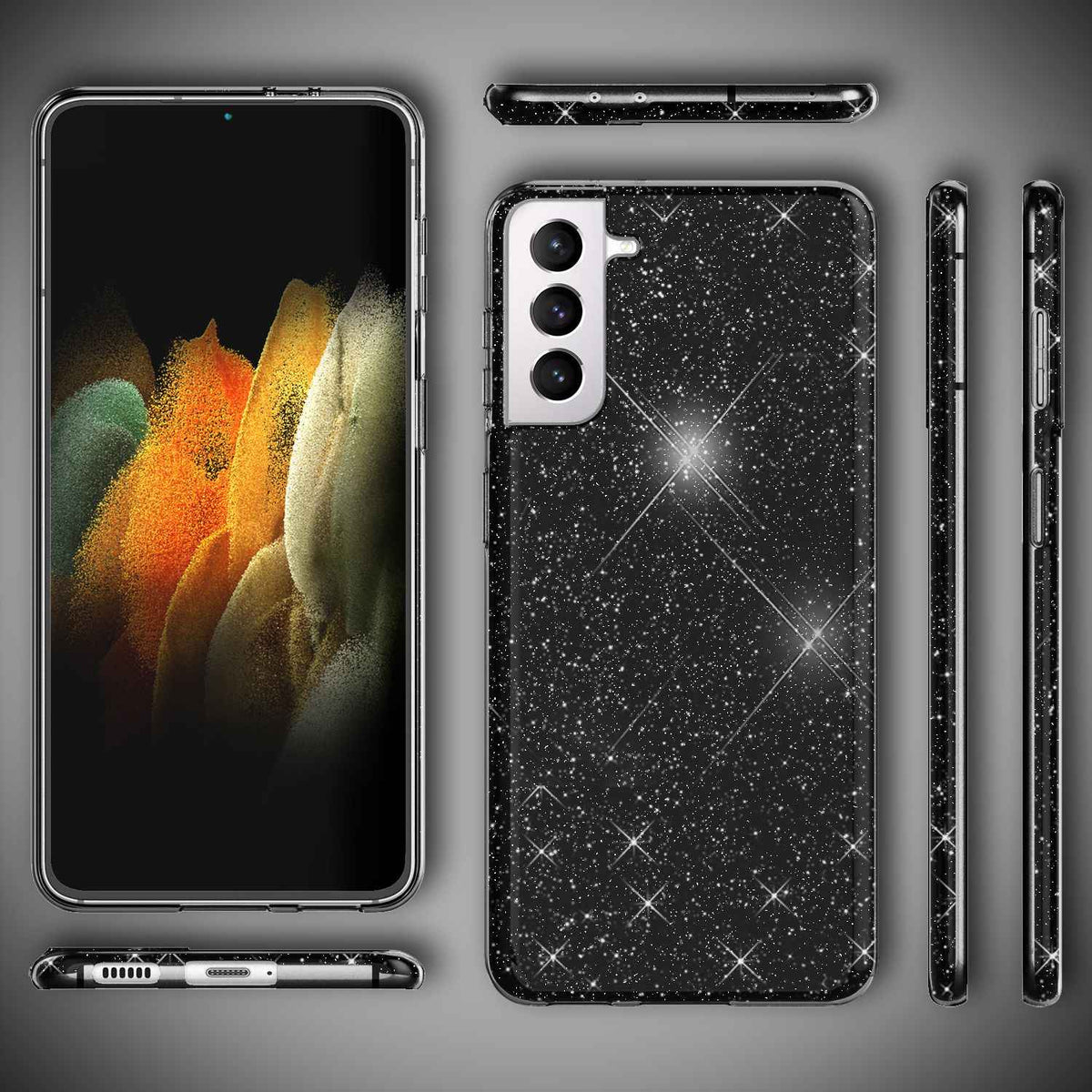 NALIA Glitzer Handy Hülle für Samsung Galaxy S21, Strass Diamant Back Cover Etui