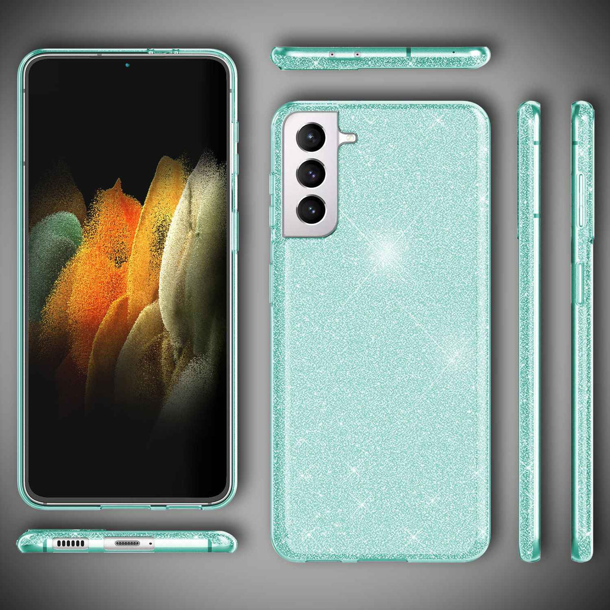 NALIA Glitzer Handy Hülle für Samsung Galaxy S21, Strass Diamant Back Cover Etui