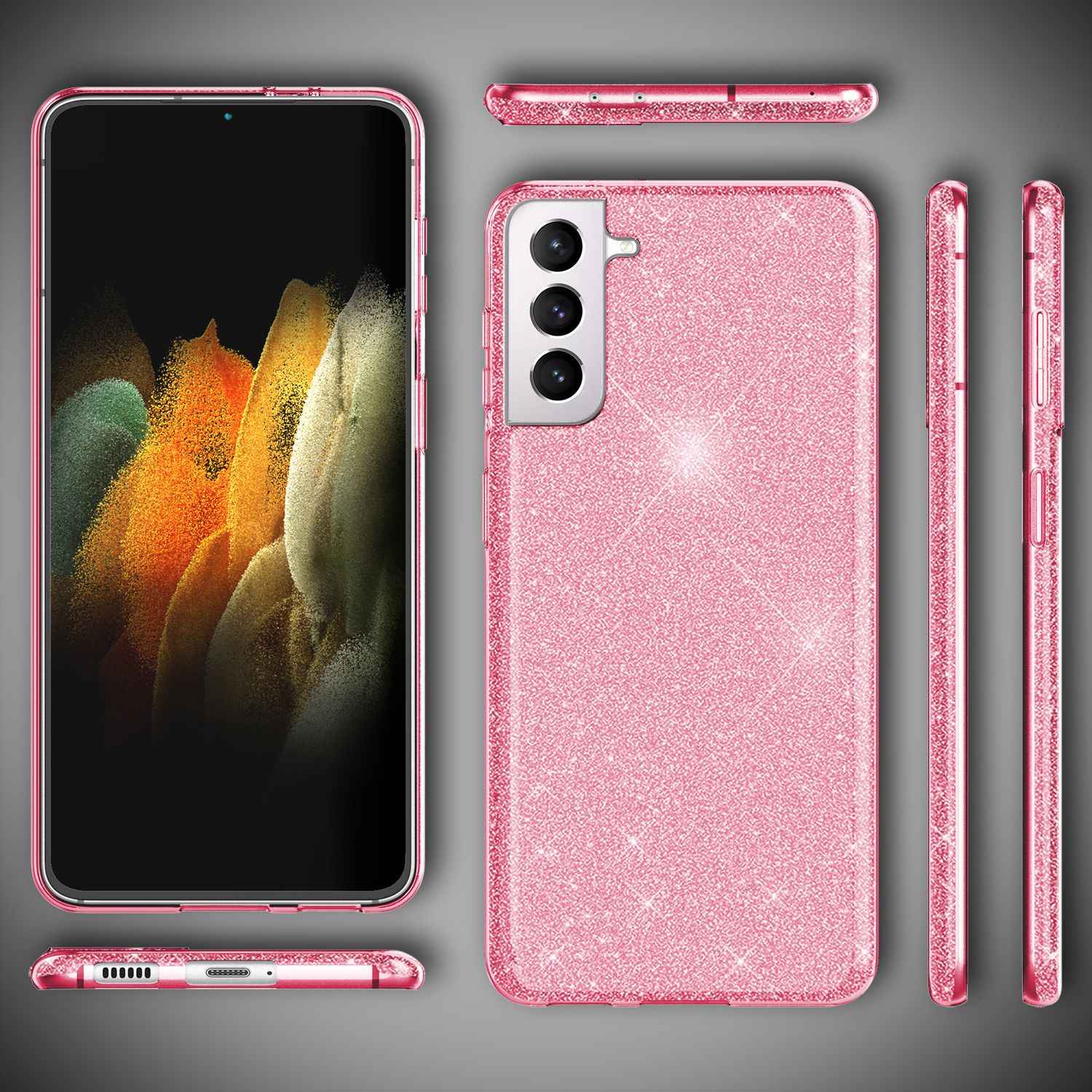 NALIA Glitzer Handy Hülle für Samsung Galaxy S21, Strass Diamant Back Cover Etui