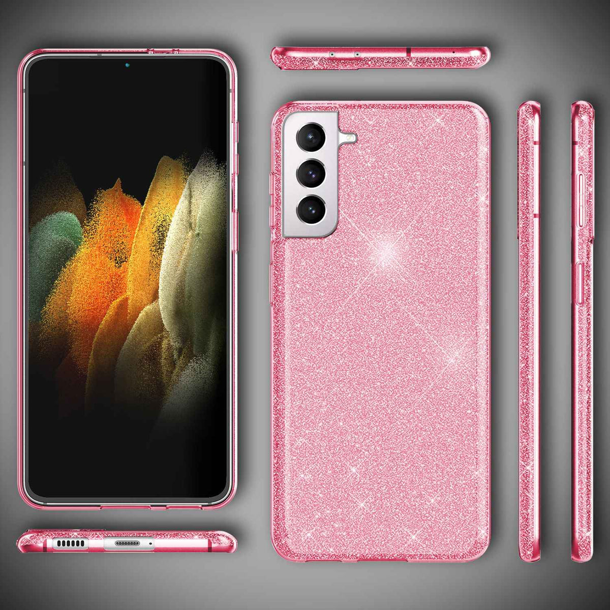 NALIA Glitzer Handy Hülle für Samsung Galaxy S21, Strass Diamant Back Cover Etui