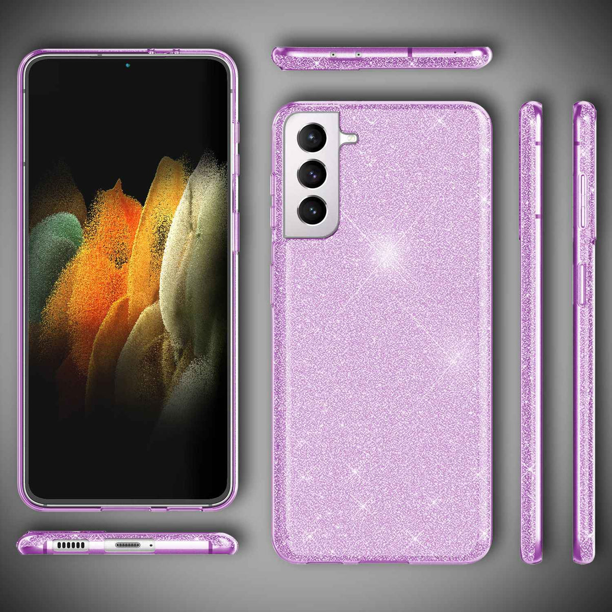 NALIA Glitzer Handy Hülle für Samsung Galaxy S21, Strass Diamant Back Cover Etui