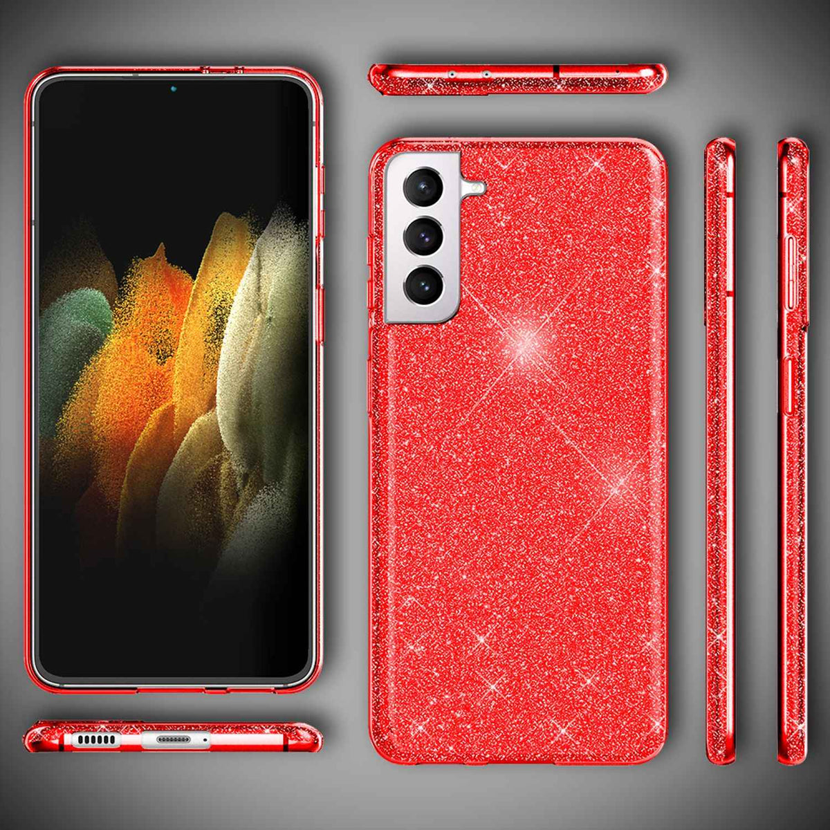NALIA Glitzer Handy Hülle für Samsung Galaxy S21, Strass Diamant Back Cover Etui