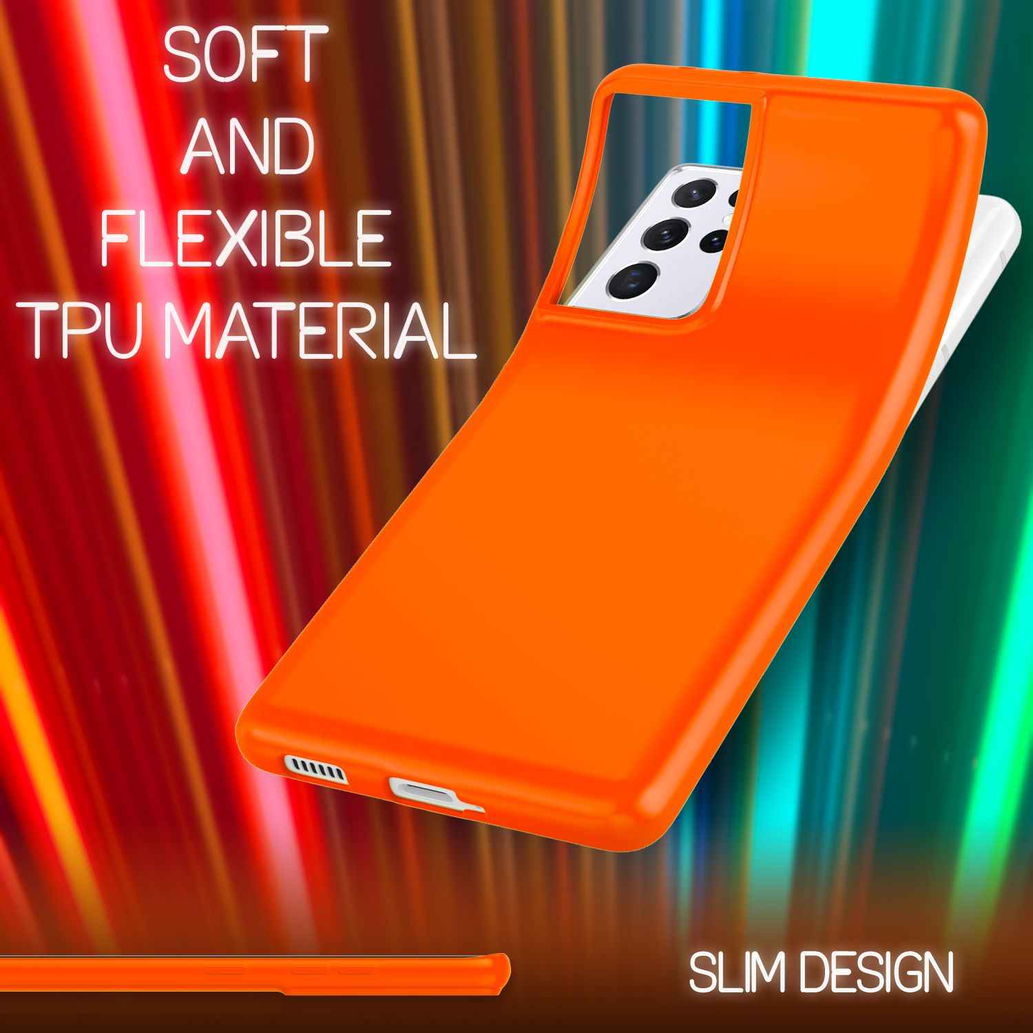NALIA Neon Handy Hülle für Samsung Galaxy S21 Ultra, Silikon Case Cover Bumper