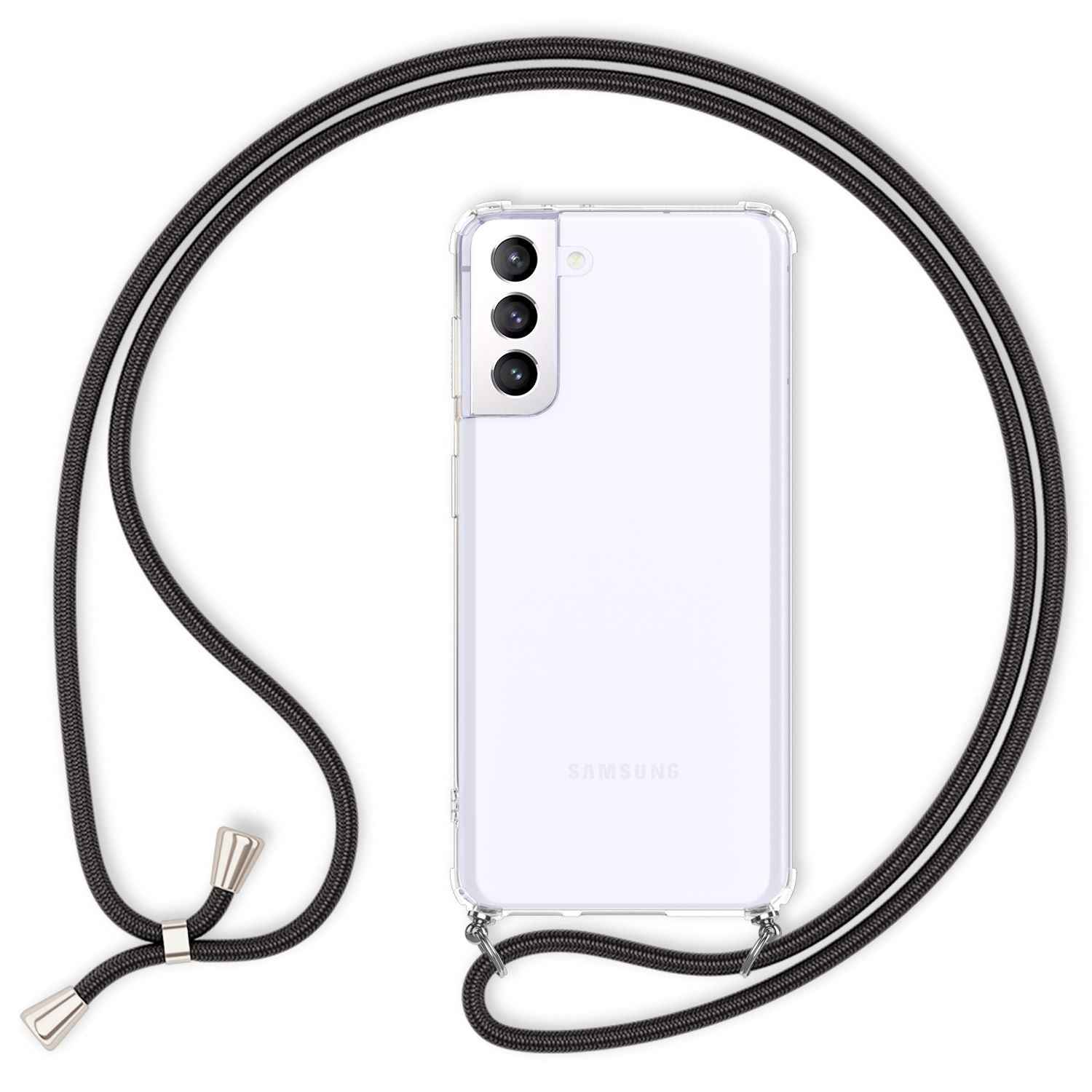 NALIA Klare Handy Hülle mit Kette für Samsung Galaxy S21 Plus, Band Case Cover