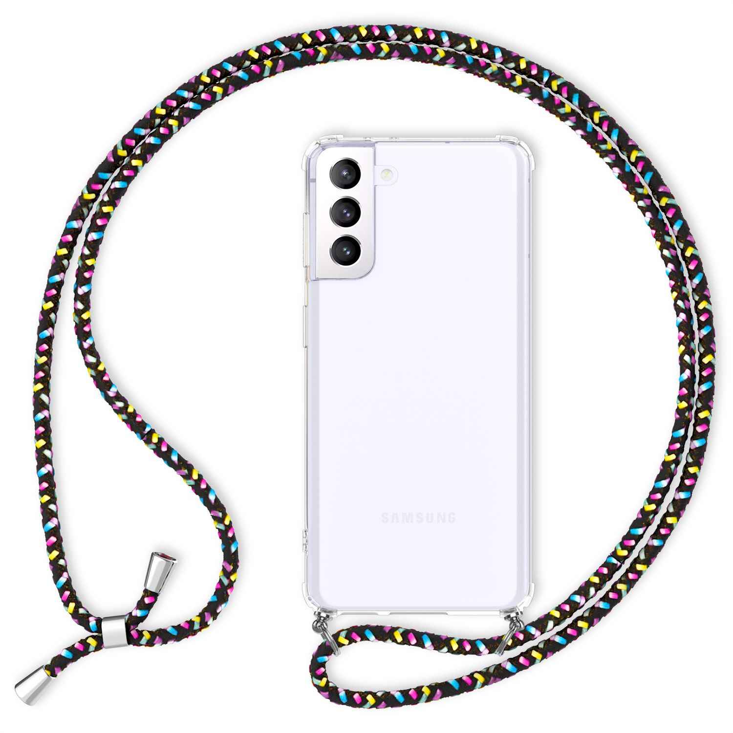 NALIA Klare Handy Hülle mit Kette für Samsung Galaxy S21 Plus, Band Case Cover