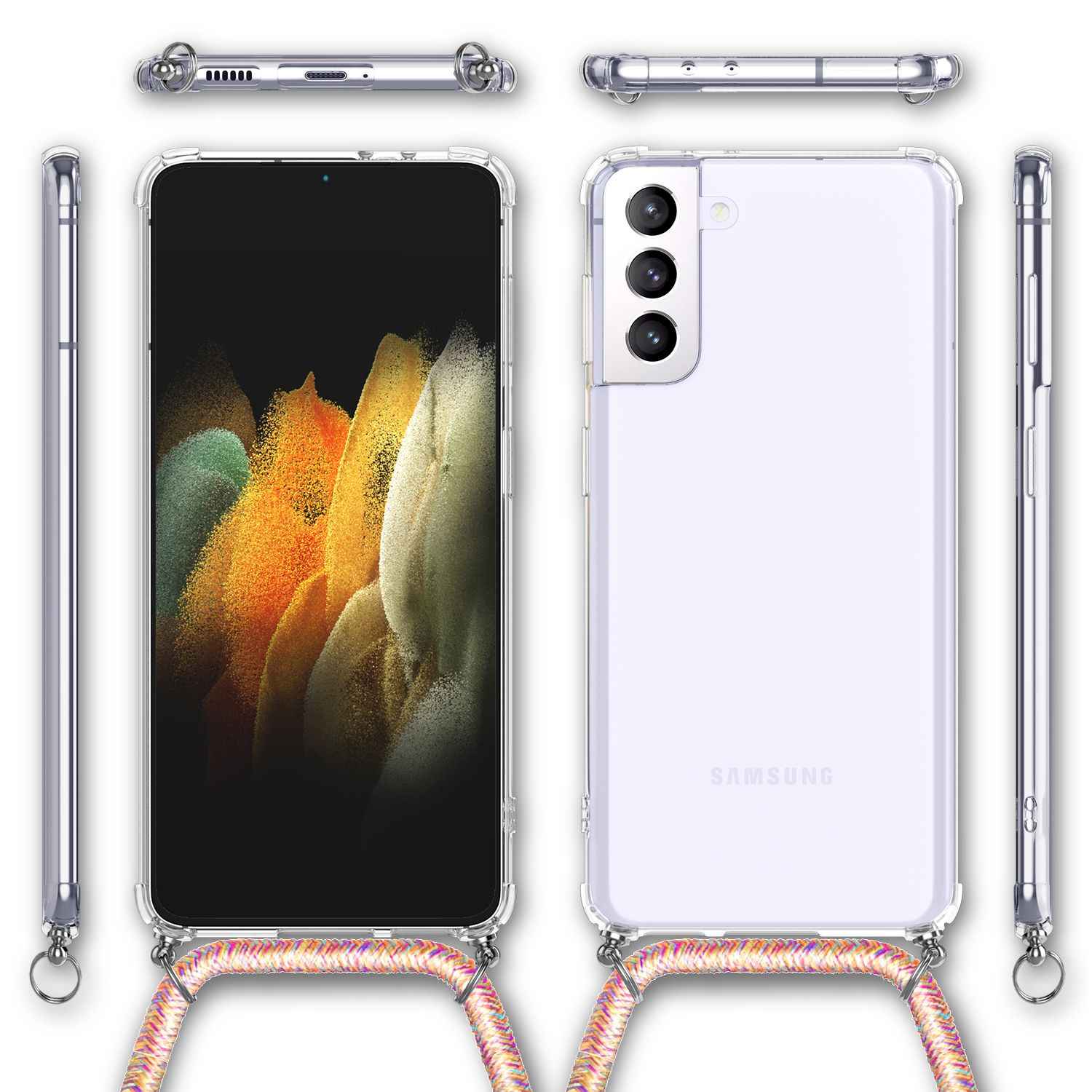 NALIA Klare Handy Hülle mit Kette für Samsung Galaxy S21 Plus, Band Case Cover