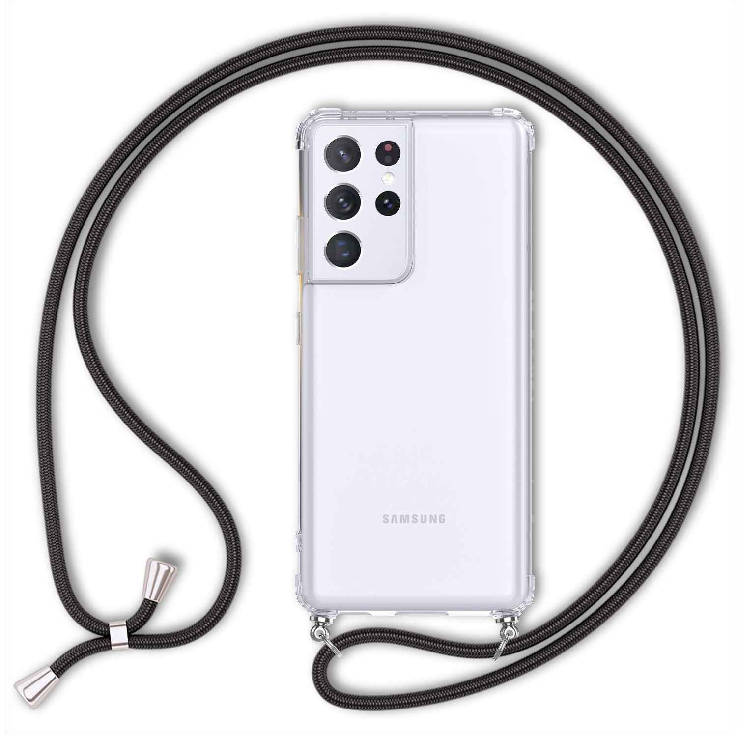 NALIA Klare Handy Hülle mit Kette für Samsung Galaxy S21 Ultra, Band Case Cover