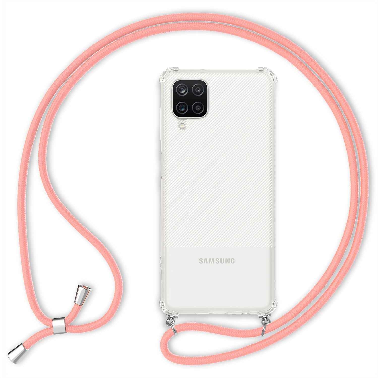 NALIA Klare Handy Hülle mit Kette für Samsung Galaxy A12, Band Case Schnur Cover