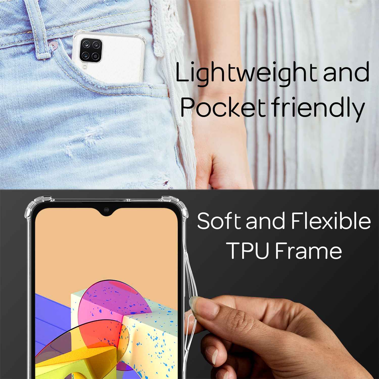 NALIA Klare Handy Hülle mit Kette für Samsung Galaxy A12, Band Case Schnur Cover
