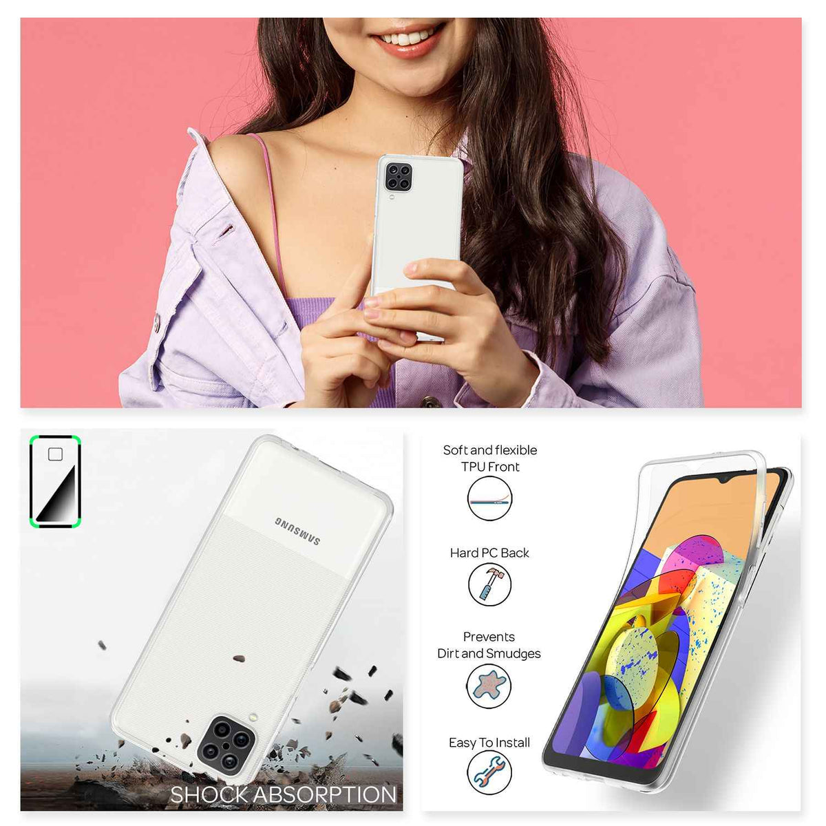 NALIA Klare 360° Handy Hülle für Samsung Galaxy A12, Full Cover Schutz Hard Case
