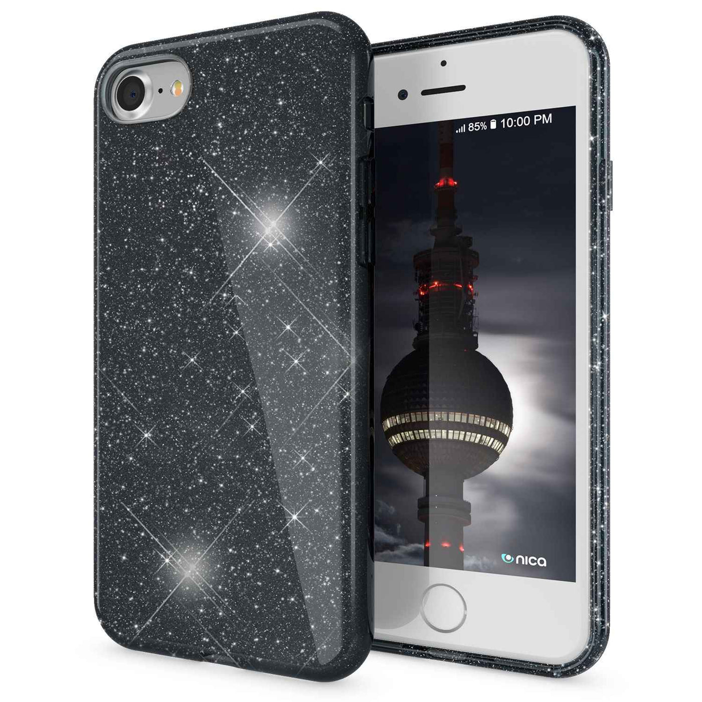 Handyhülle Glitzer TPU für iPhone SE 2022/SE 2020/8/7 schwarz rutschfest