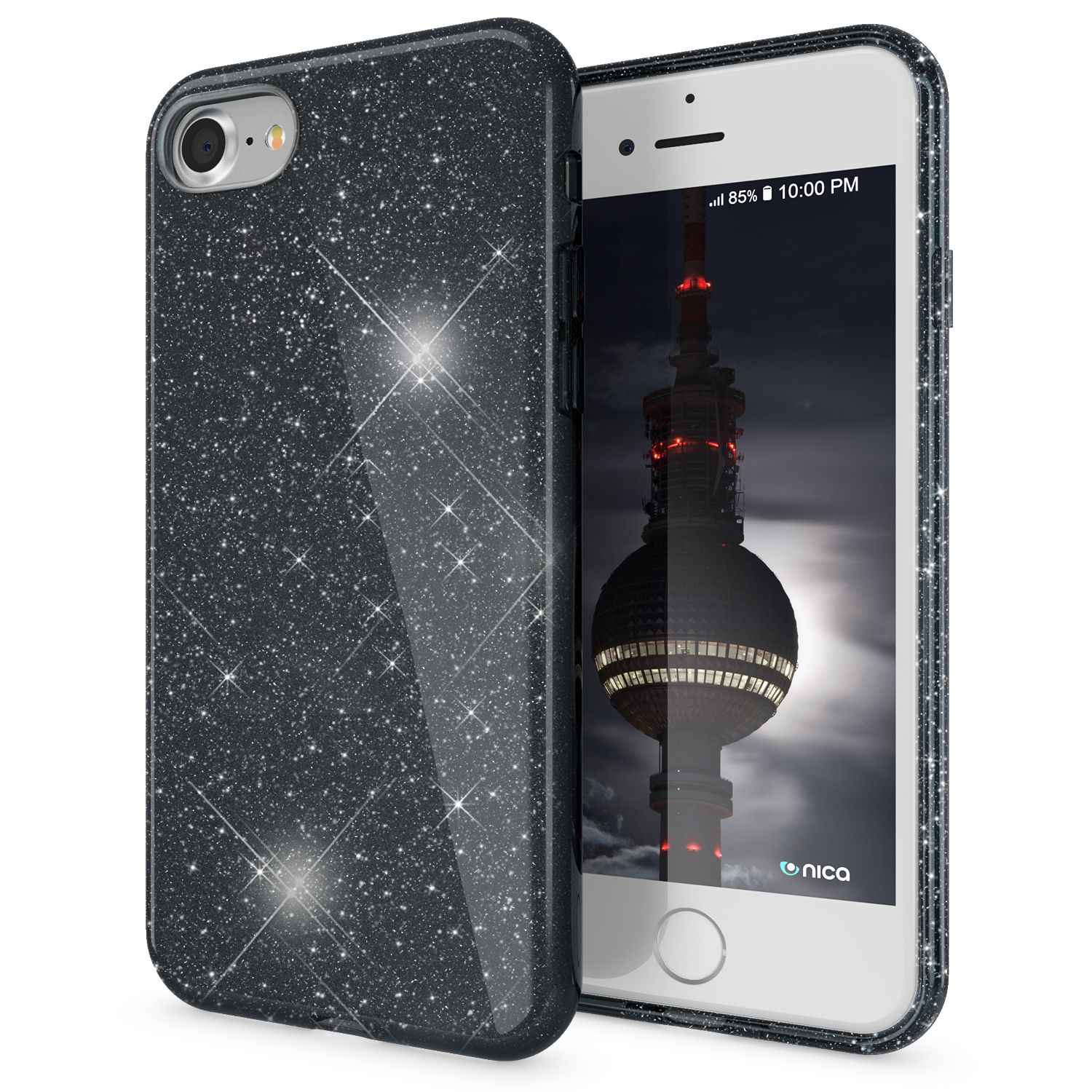 Handyhülle Glitzer TPU für iPhone SE 2022/SE 2020/8/7 schwarz rutschfest