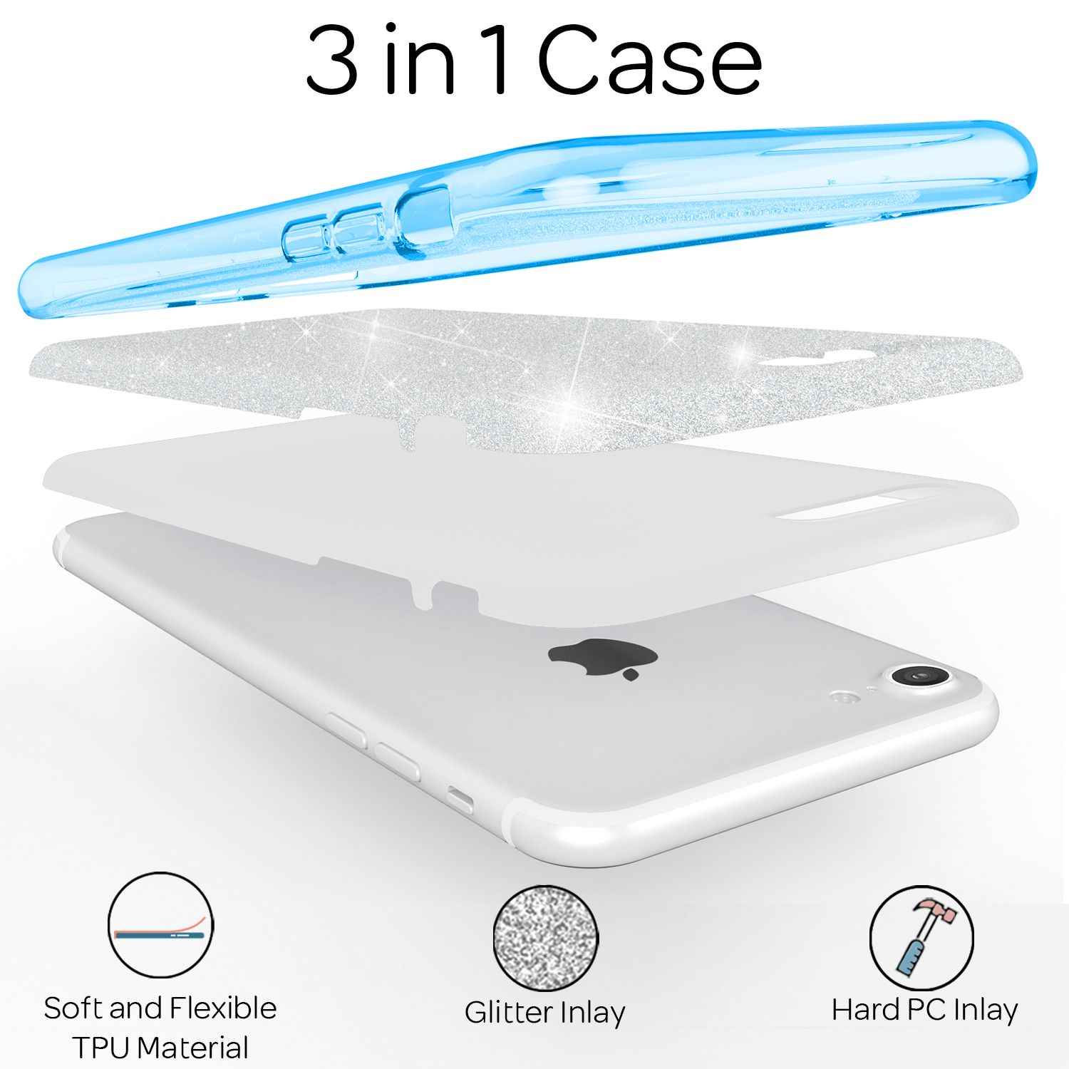 NALIA iPhone SE 2022 / SE 2020 / iP 8 / iP 7 - Glitzer Hülle Bling Case Handy