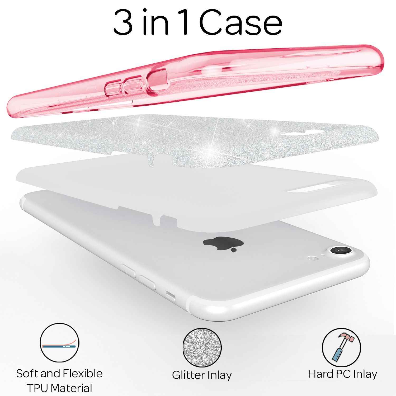 NALIA iPhone SE 2022 / SE 2020 / iP 8 / iP 7 - Glitzer Hülle Bling Case Handy