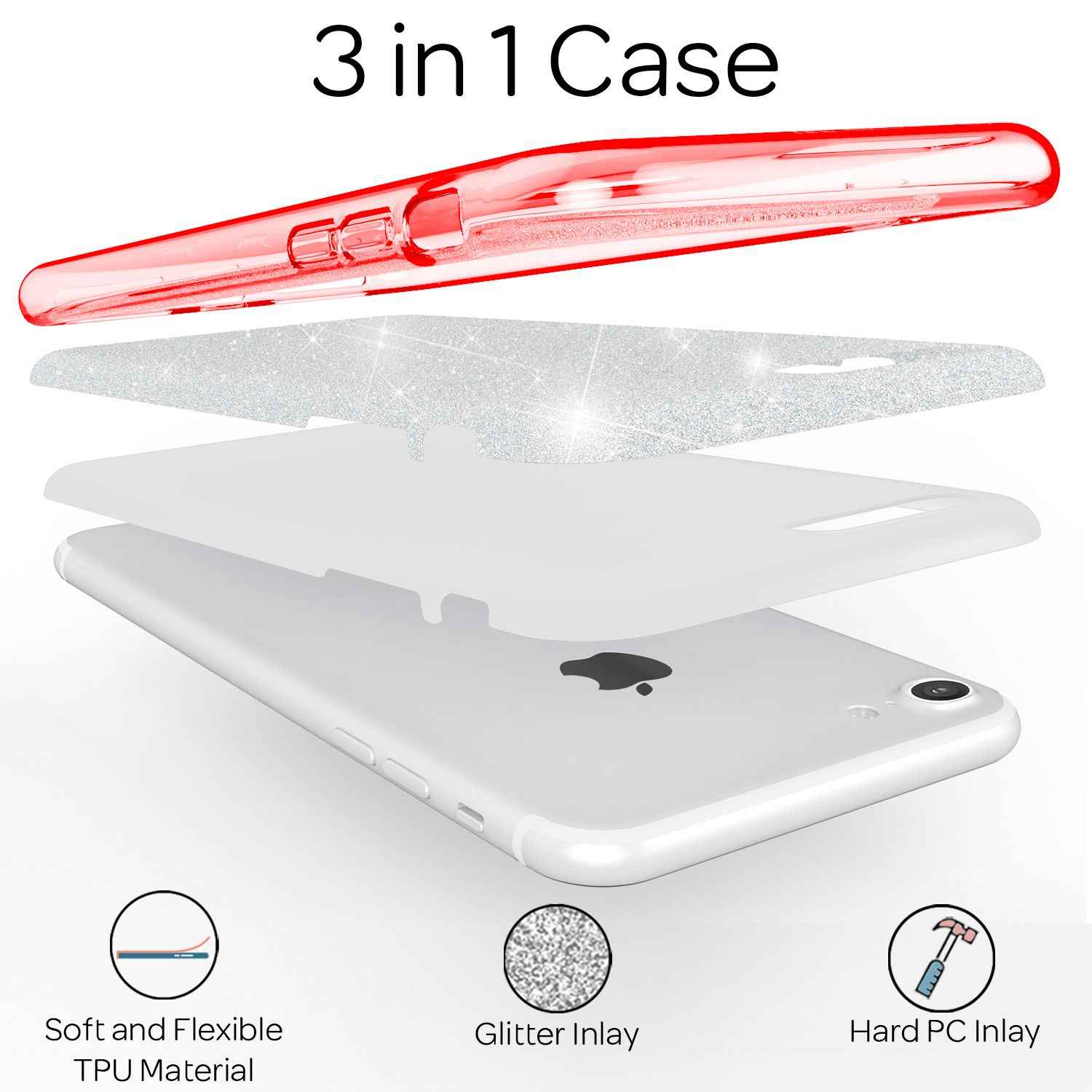 NALIA iPhone SE 2022 / SE 2020 / iP 8 / iP 7 - Glitzer Hülle Bling Case Handy