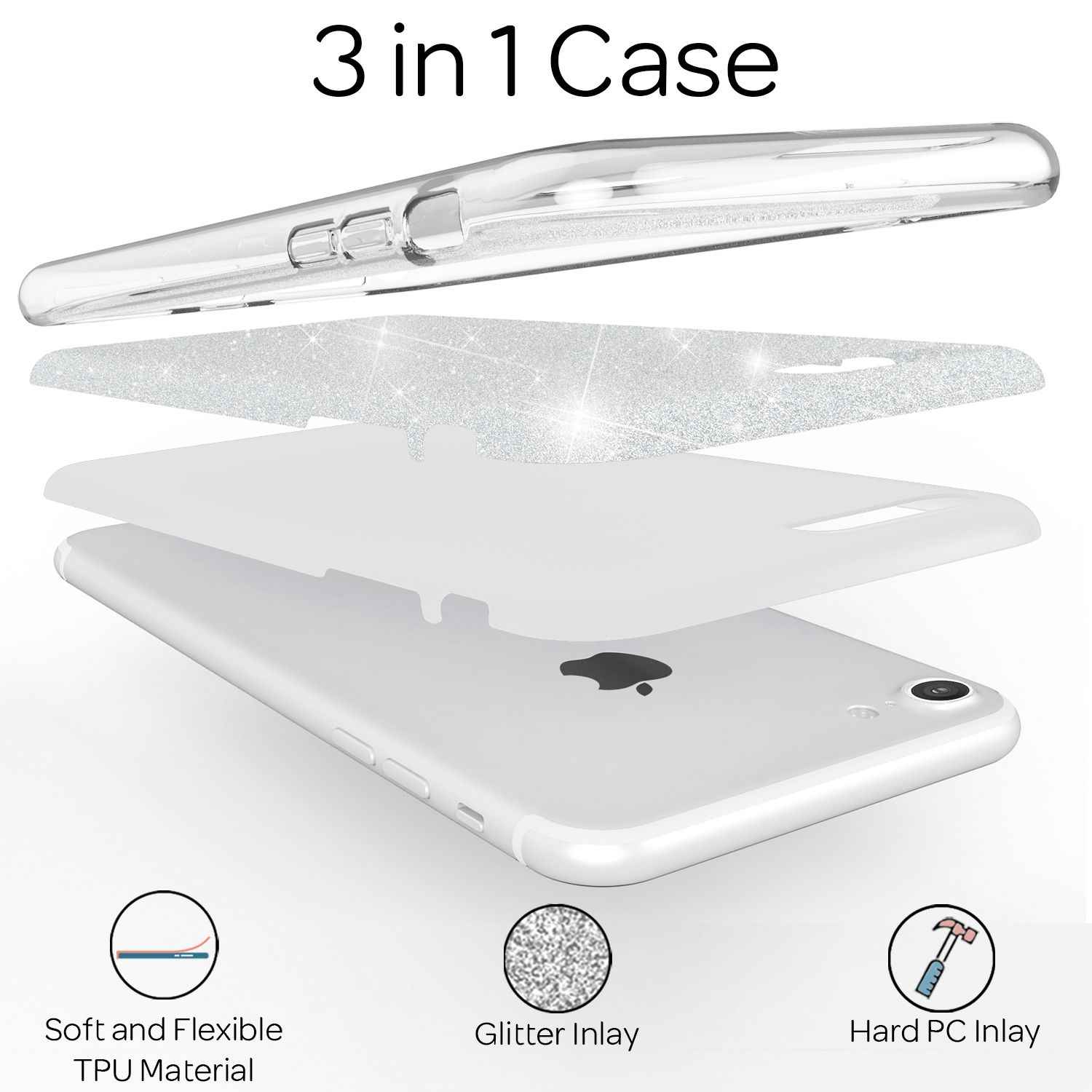 NALIA iPhone SE 2022 / SE 2020 / iP 8 / iP 7 - Glitzer Hülle Bling Case Handy