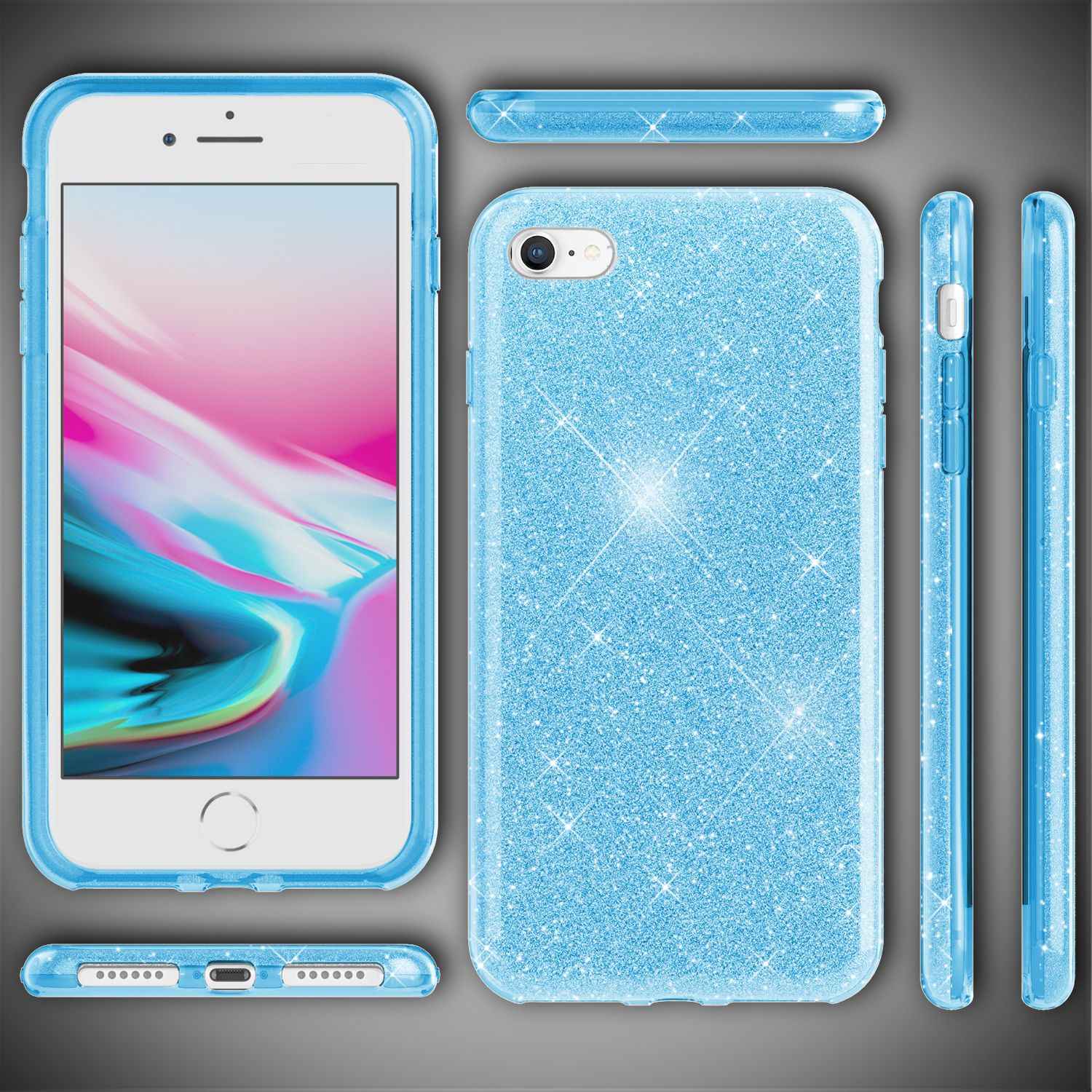 NALIA iPhone SE 2022 / SE 2020 / iP 8 / iP 7 - Glitzer Hülle Bling Case Handy