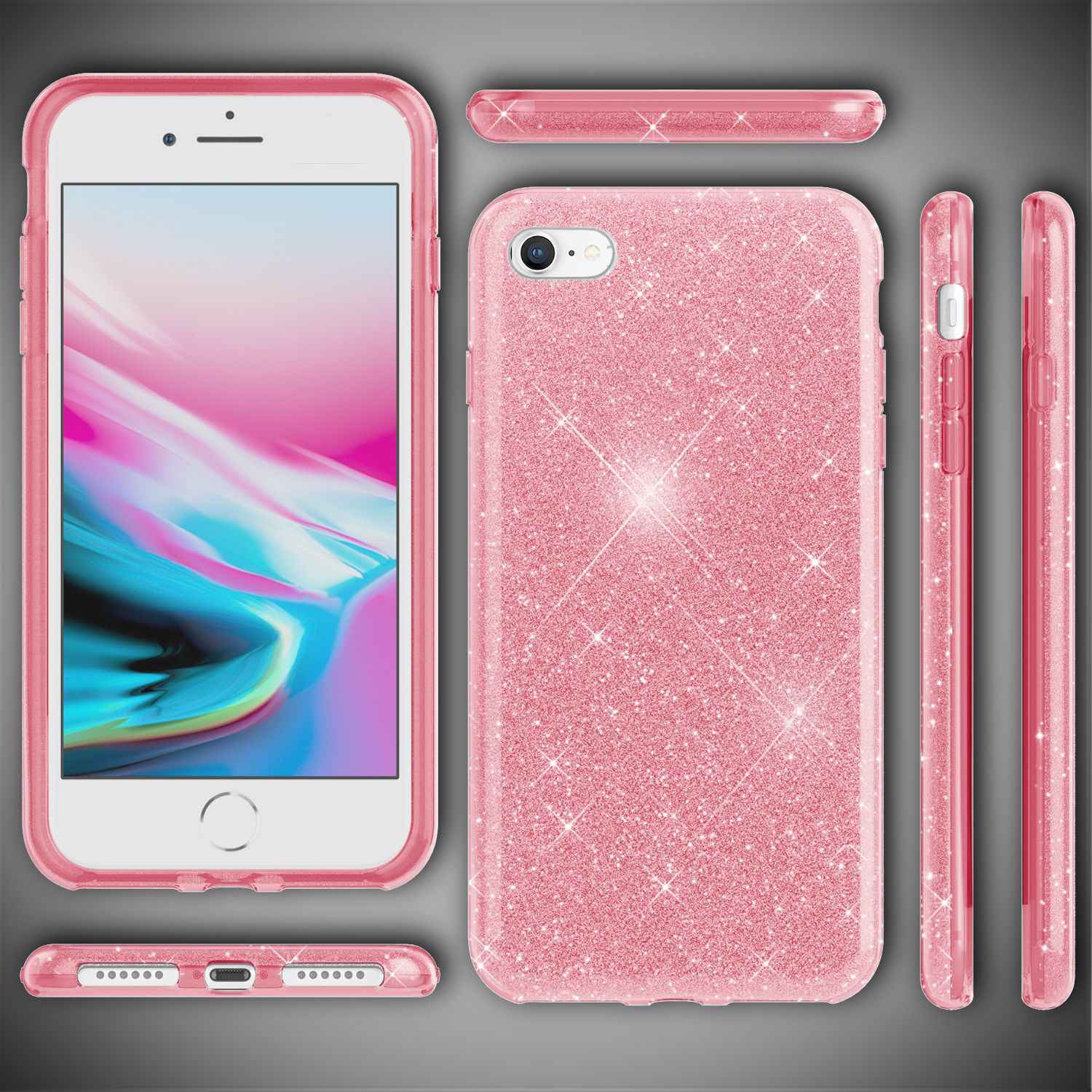 NALIA iPhone SE 2022 / SE 2020 / iP 8 / iP 7 - Glitzer Hülle Bling Case Handy