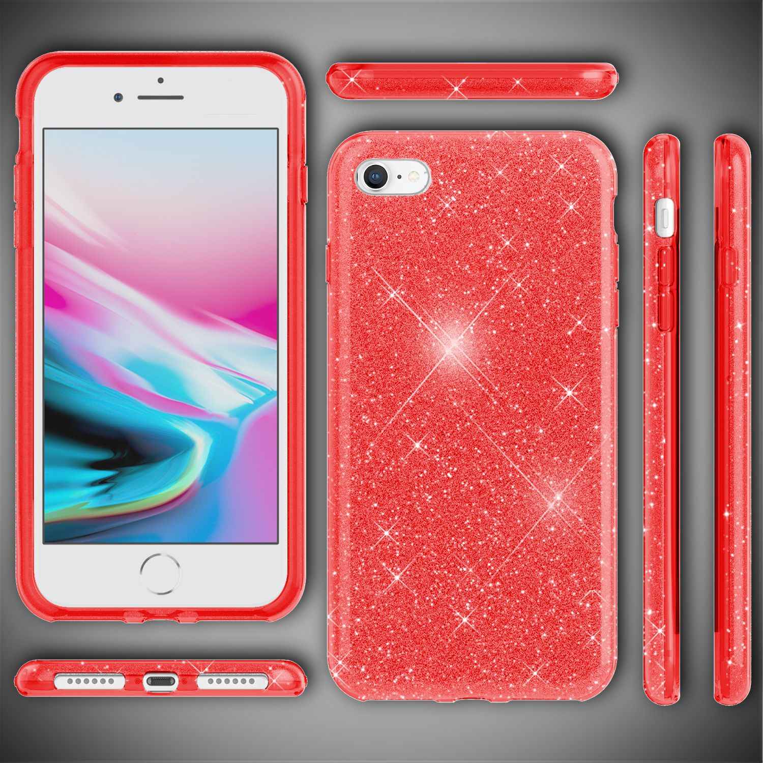 NALIA iPhone SE 2022 / SE 2020 / iP 8 / iP 7 - Glitzer Hülle Bling Case Handy