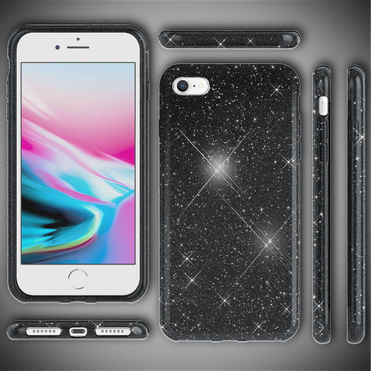 NALIA iPhone SE 2022 / SE 2020 / iP 8 / iP 7 - Glitzer Hülle Bling Case Handy