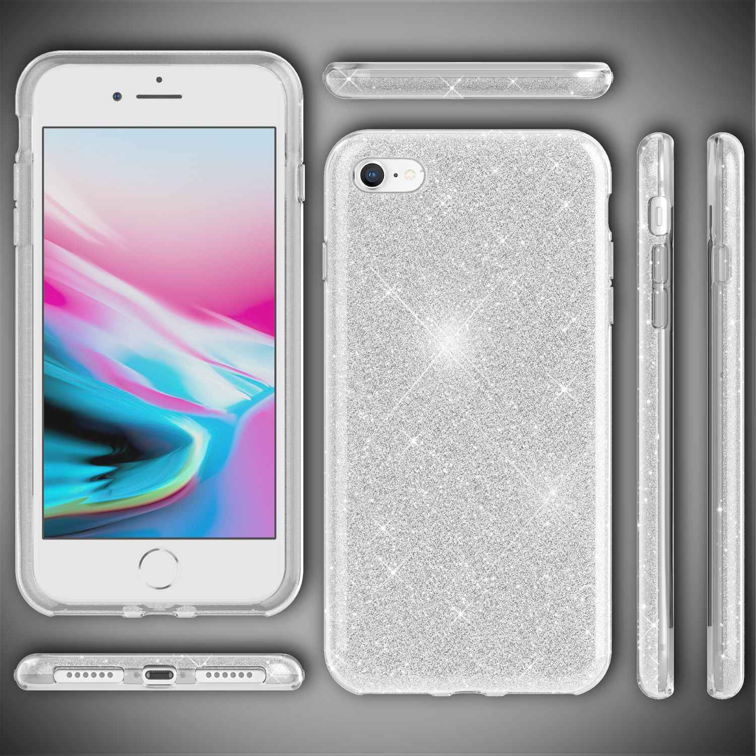 NALIA iPhone SE 2022 / SE 2020 / iP 8 / iP 7 - Glitzer Hülle Bling Case Handy