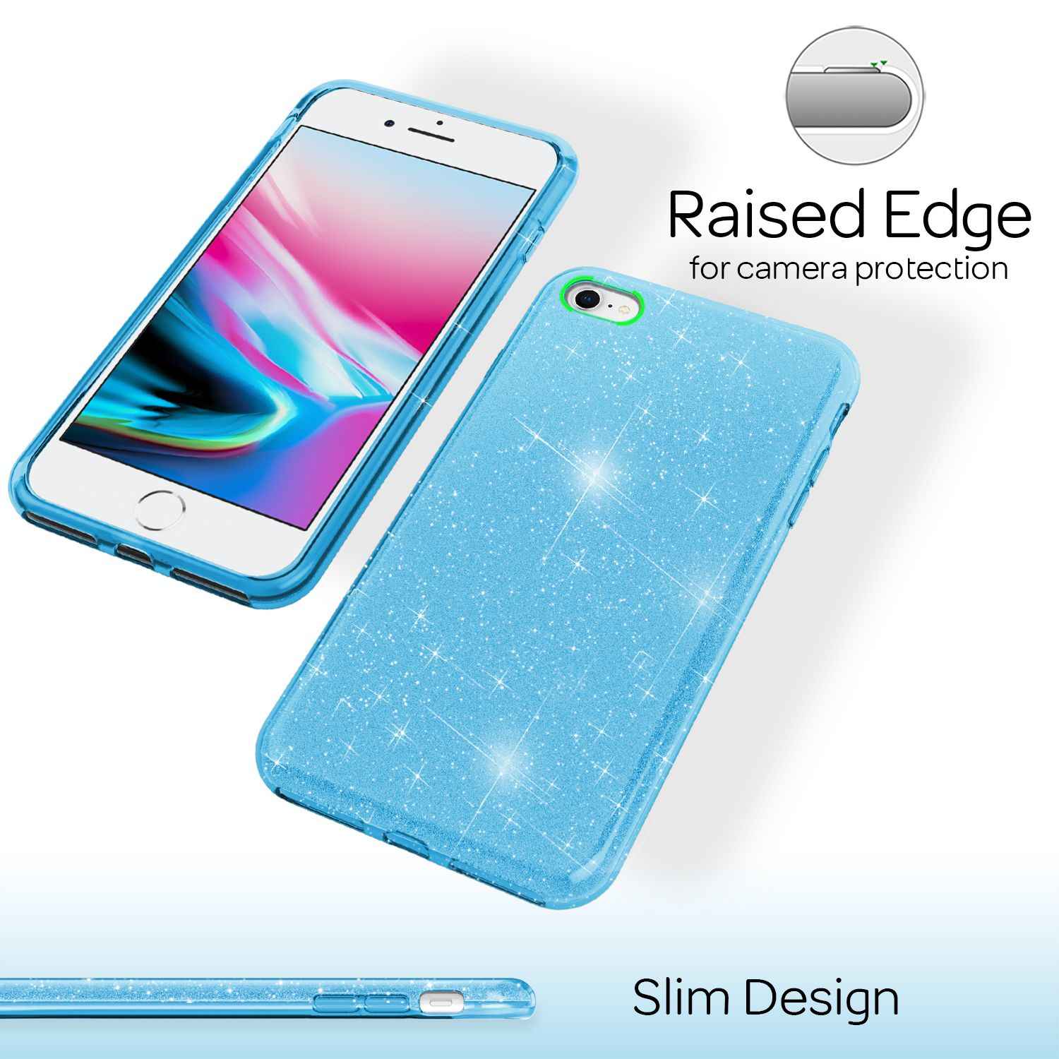 NALIA iPhone SE 2022 / SE 2020 / iP 8 / iP 7 - Glitzer Hülle Bling Case Handy