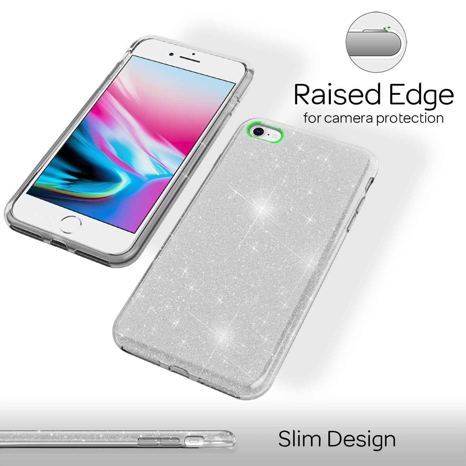 NALIA iPhone SE 2022 / SE 2020 / iP 8 / iP 7 - Glitzer Hülle Bling Case Handy